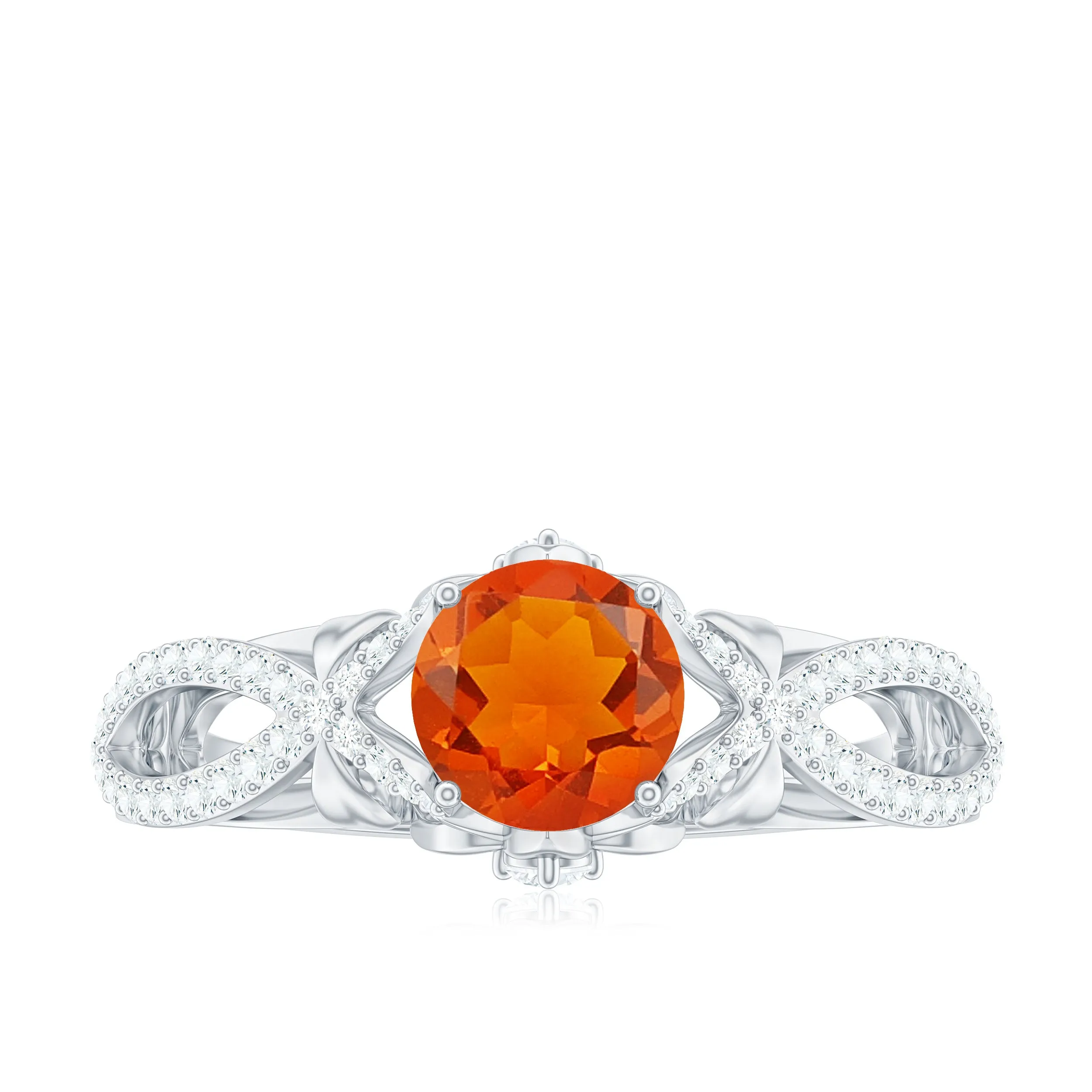1 CT Fire Opal Crossover Engagement Ring with Diamond