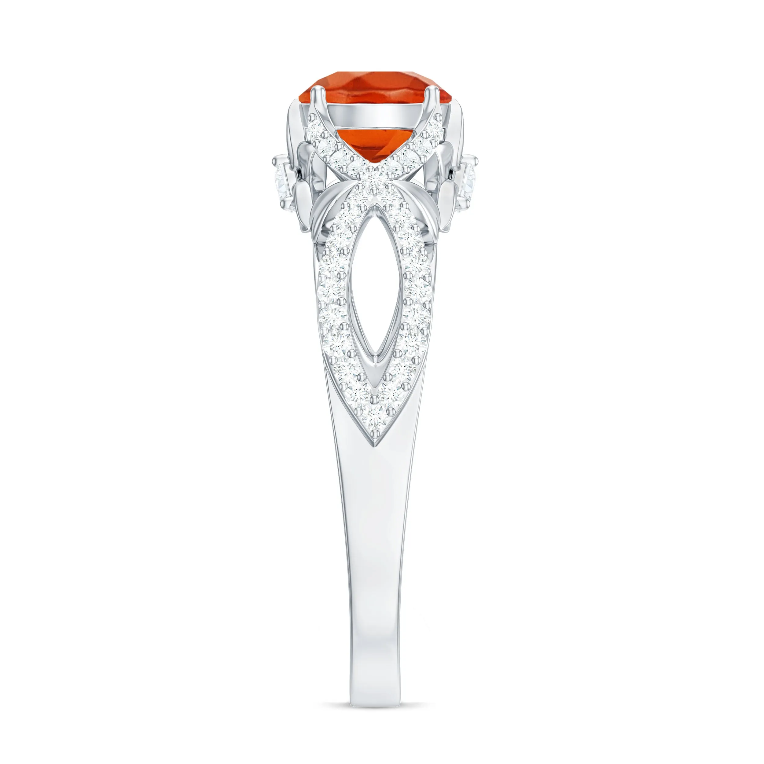 1 CT Fire Opal Crossover Engagement Ring with Diamond