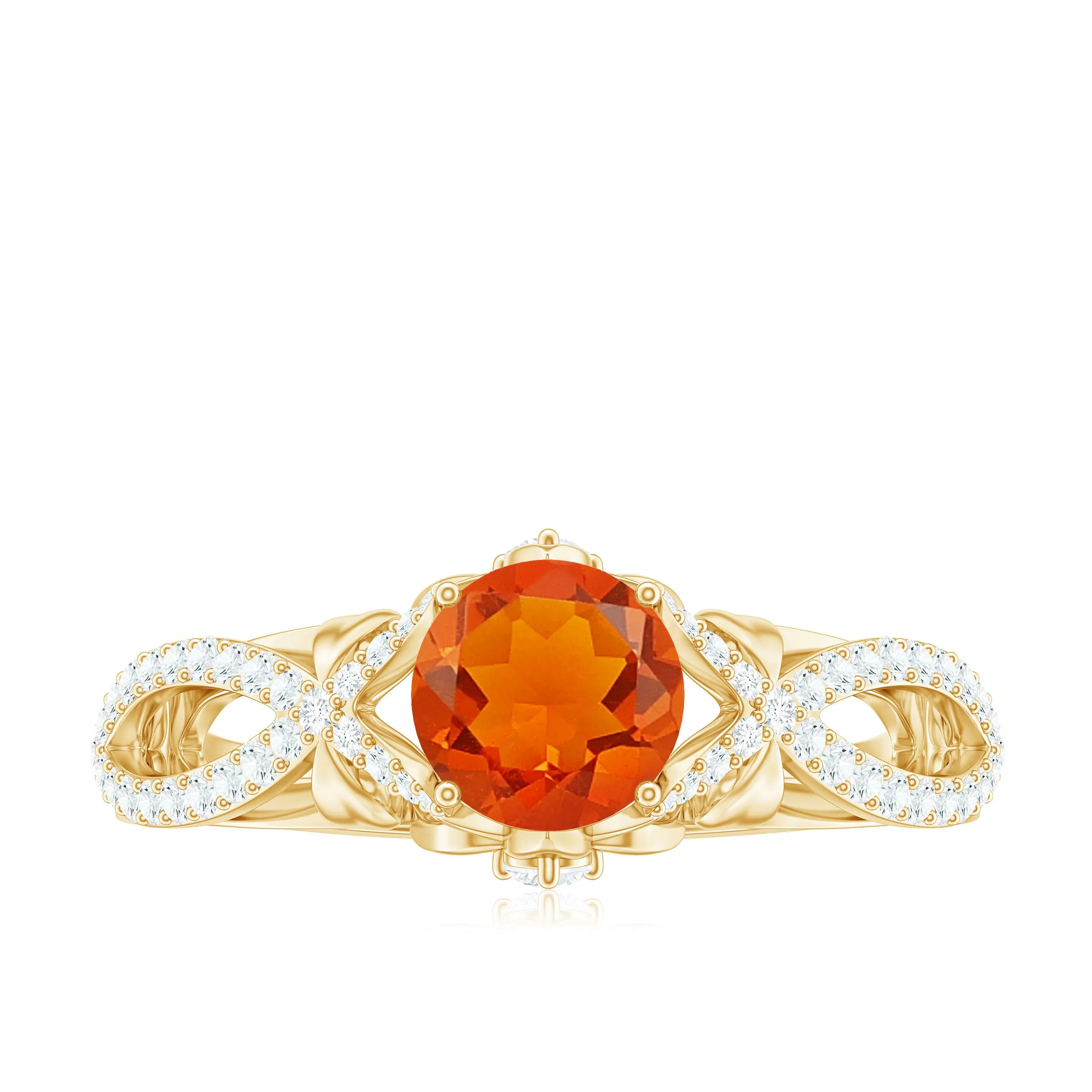 1 CT Fire Opal Crossover Engagement Ring with Diamond