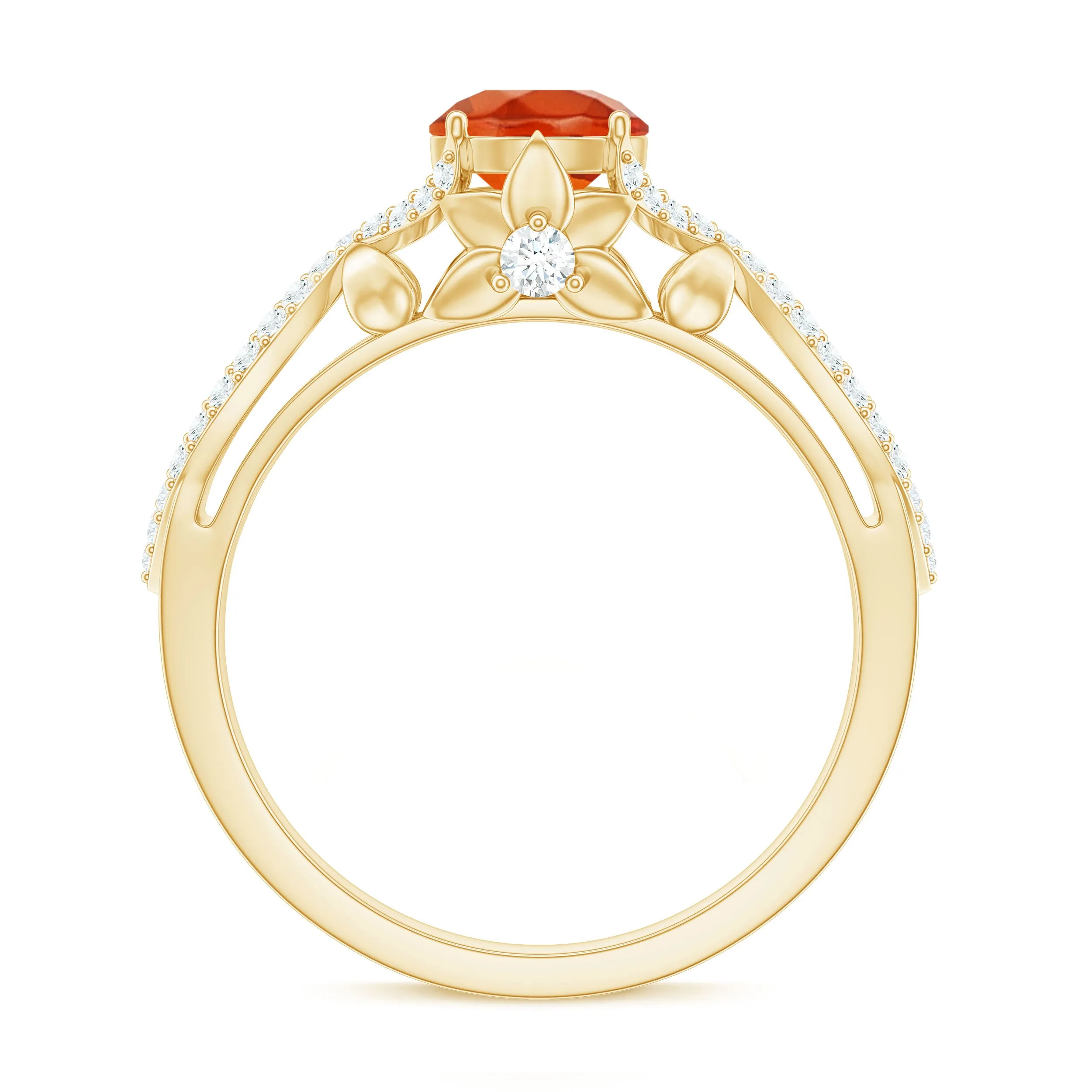 1 CT Fire Opal Crossover Engagement Ring with Diamond