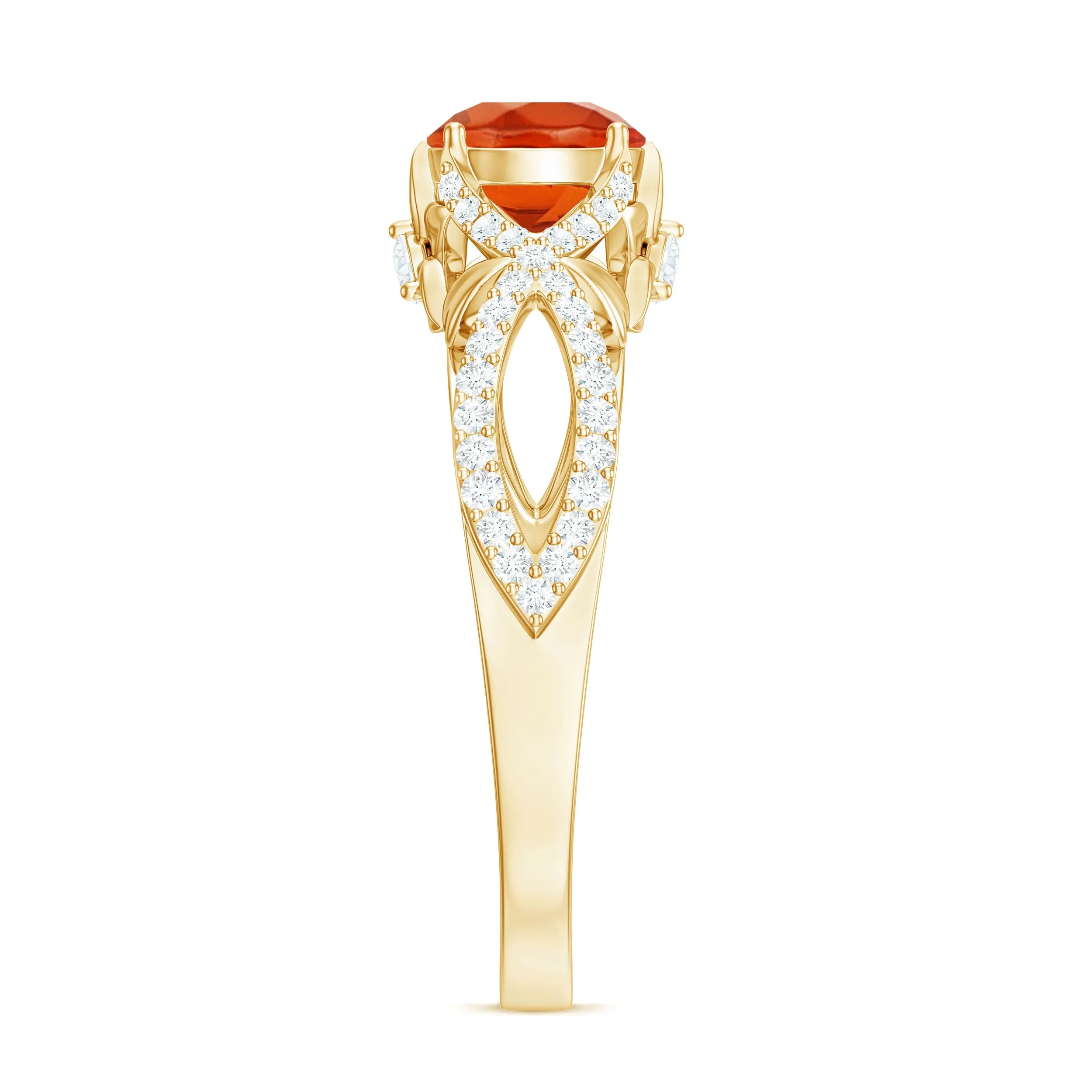 1 CT Fire Opal Crossover Engagement Ring with Diamond