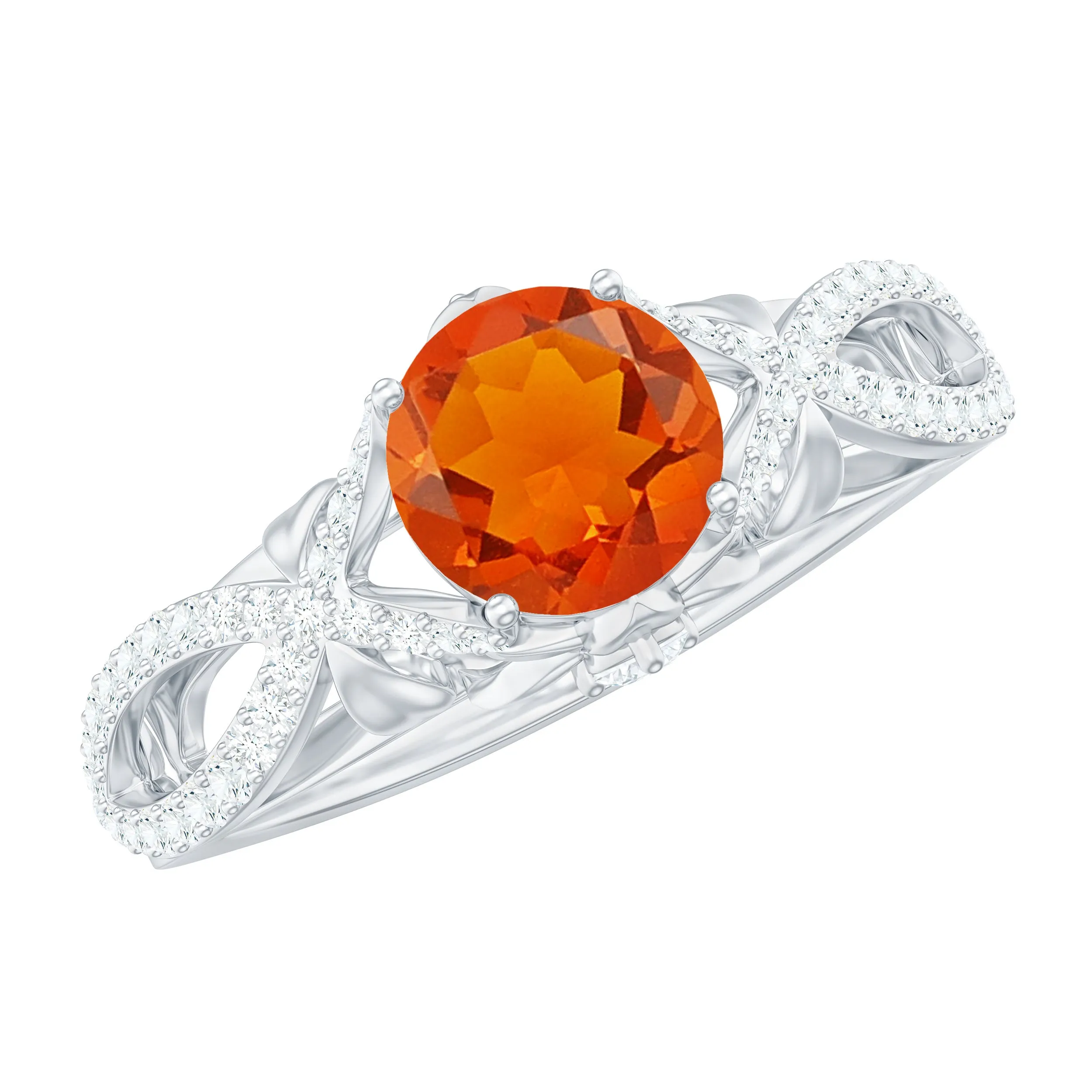 1 CT Fire Opal Crossover Engagement Ring with Diamond
