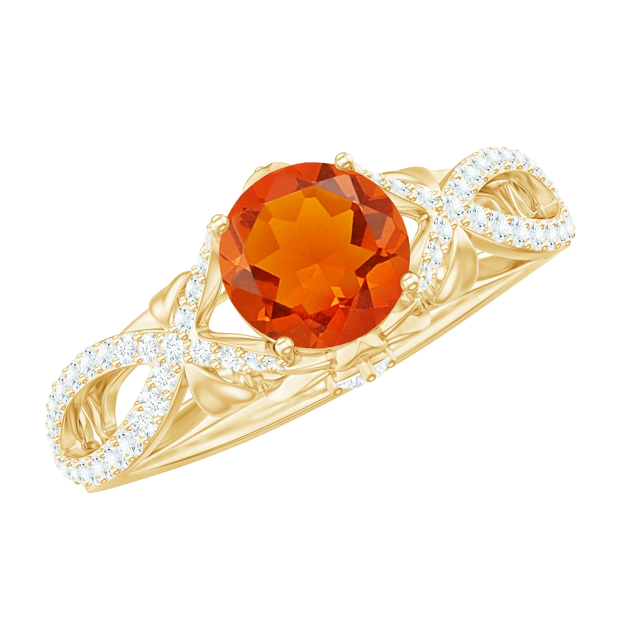 1 CT Fire Opal Crossover Engagement Ring with Diamond