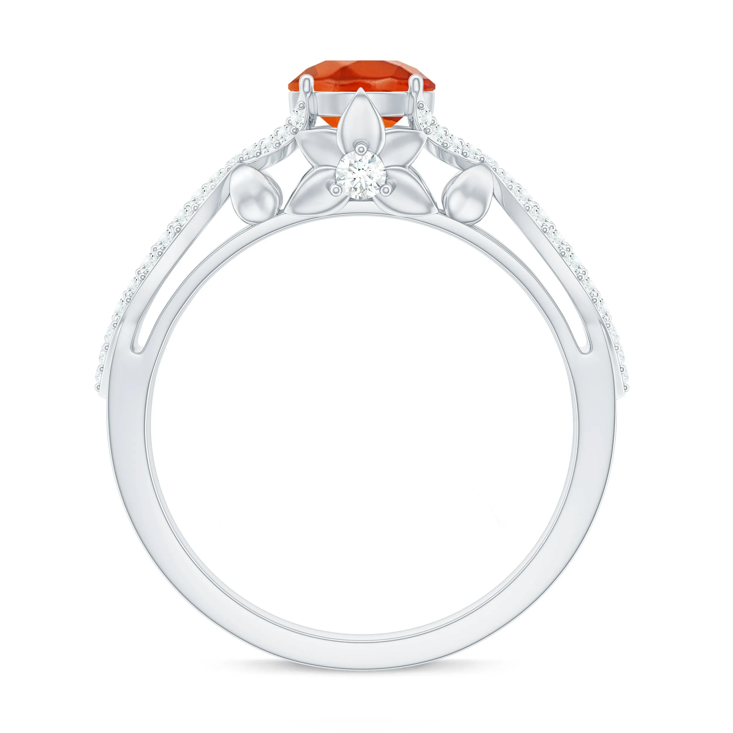 1 CT Fire Opal Crossover Engagement Ring with Diamond