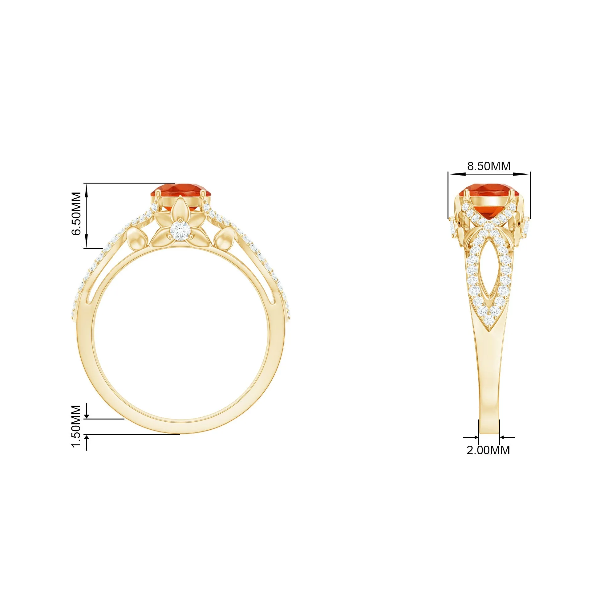 1 CT Fire Opal Crossover Engagement Ring with Diamond