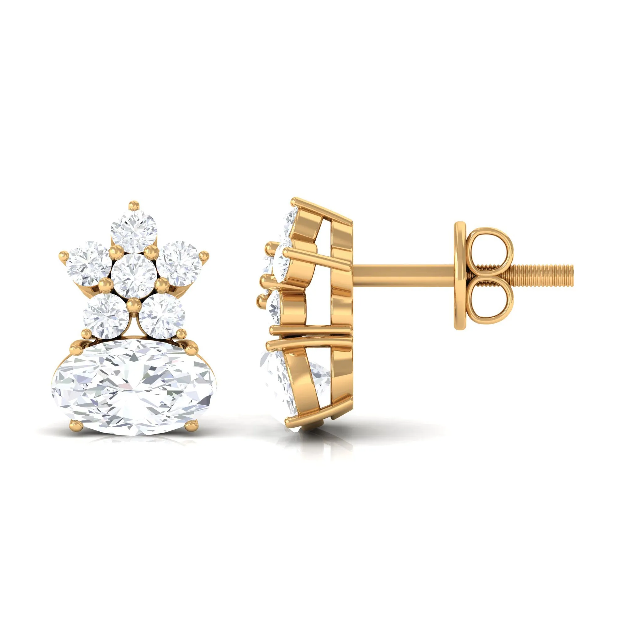 1 CT Flower Stud Earrings with Round and Oval Cubic Zirconia