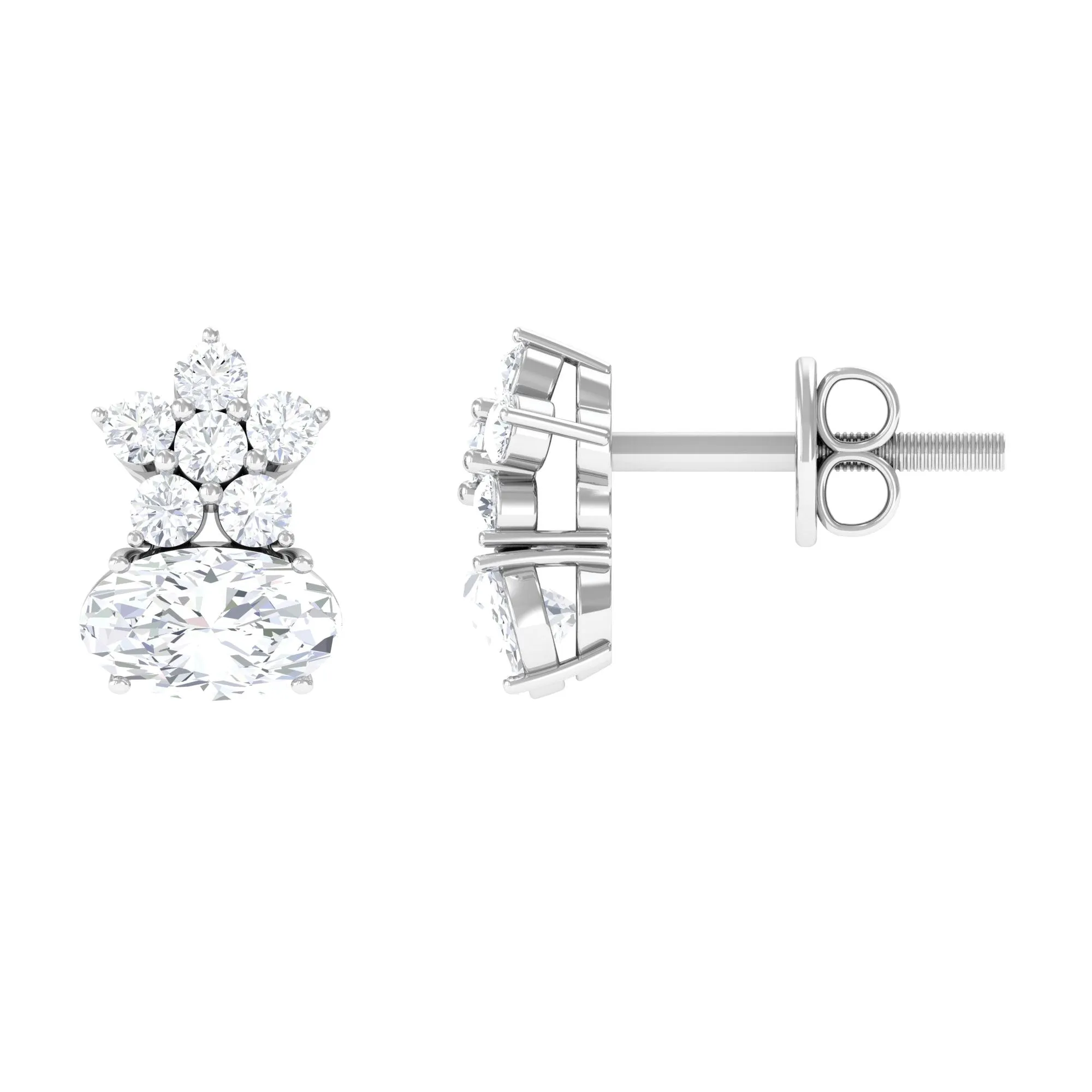 1 CT Flower Stud Earrings with Round and Oval Cubic Zirconia