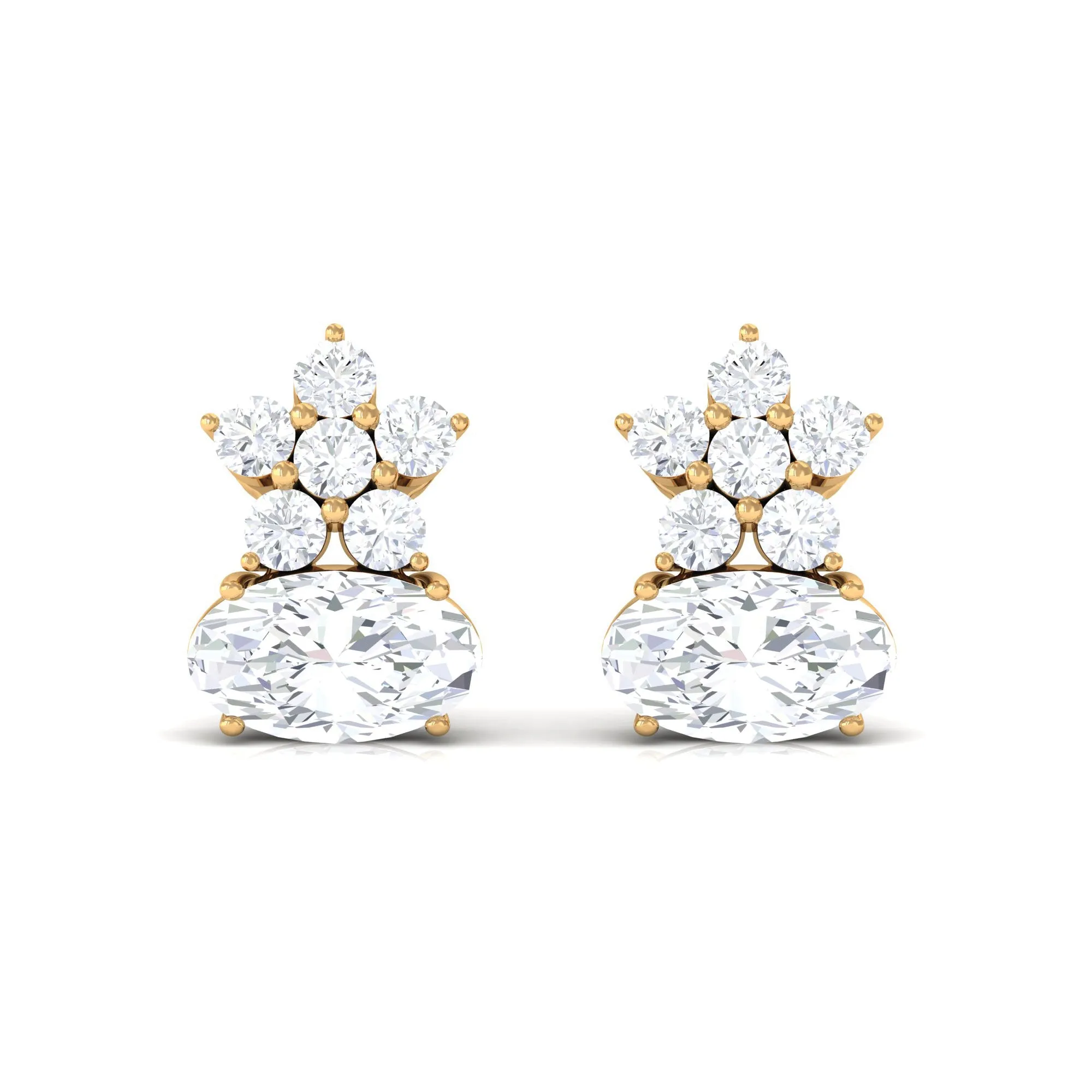 1 CT Flower Stud Earrings with Round and Oval Cubic Zirconia