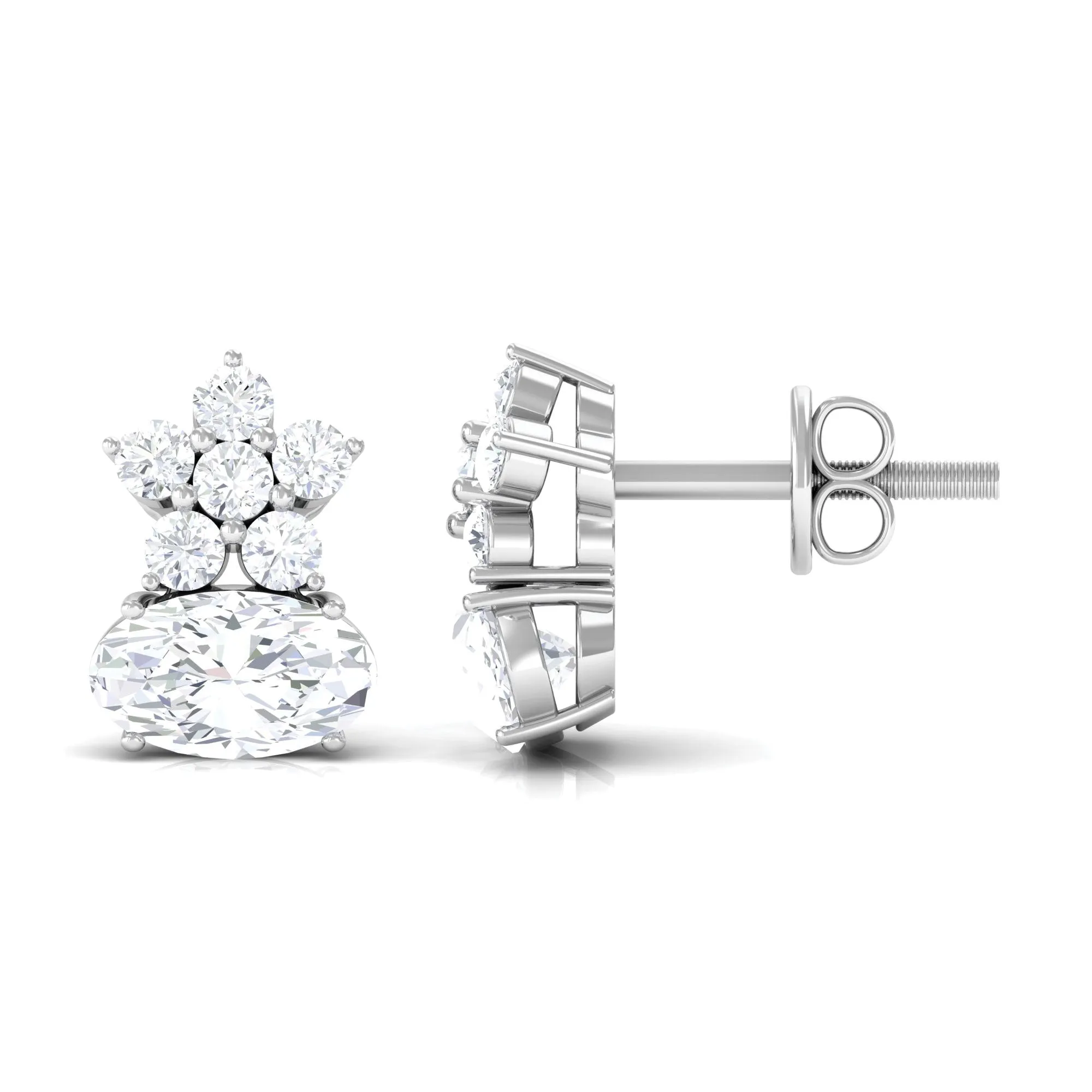 1 CT Flower Stud Earrings with Round and Oval Cubic Zirconia