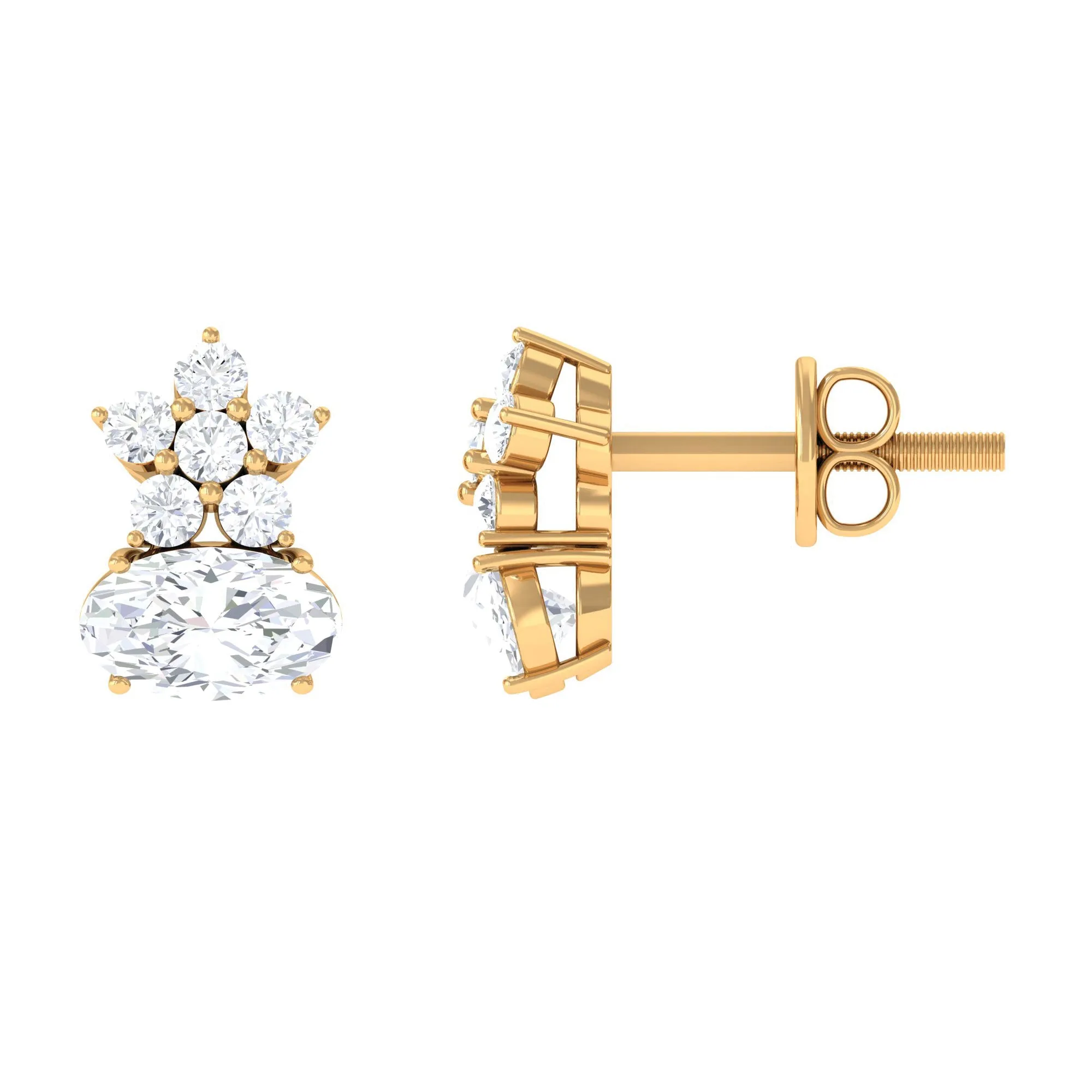 1 CT Flower Stud Earrings with Round and Oval Cubic Zirconia