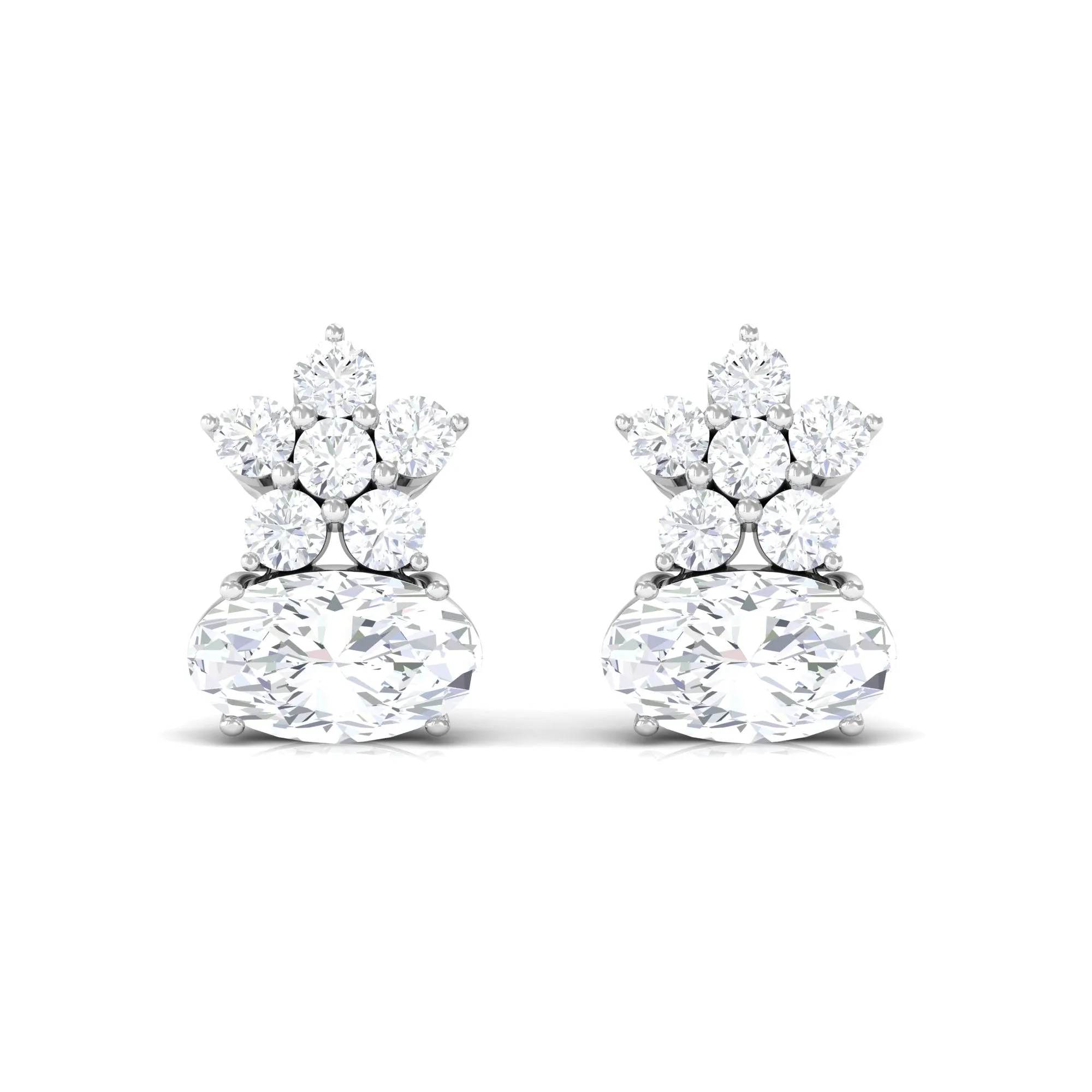 1 CT Flower Stud Earrings with Round and Oval Cubic Zirconia