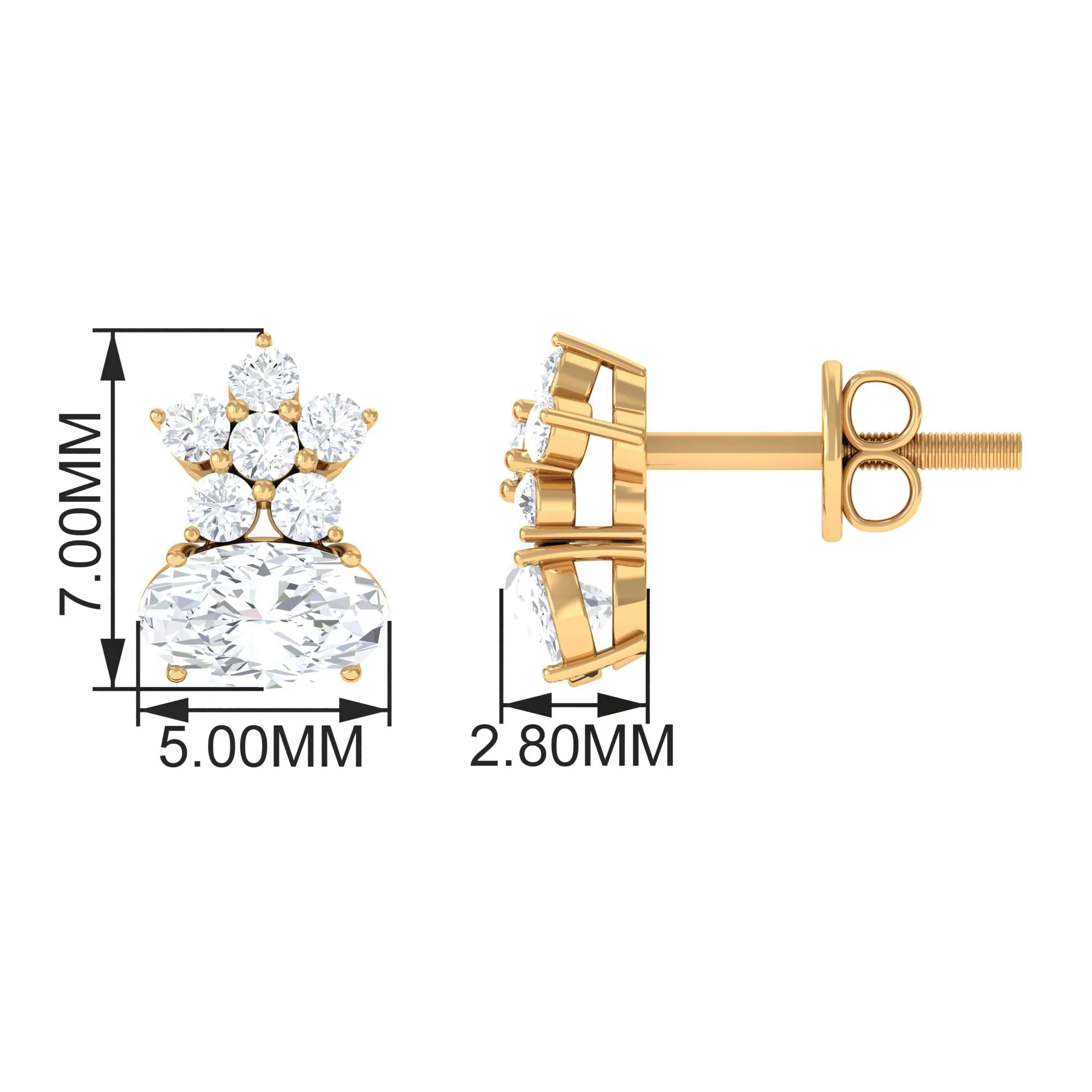 1 CT Flower Stud Earrings with Round and Oval Cubic Zirconia