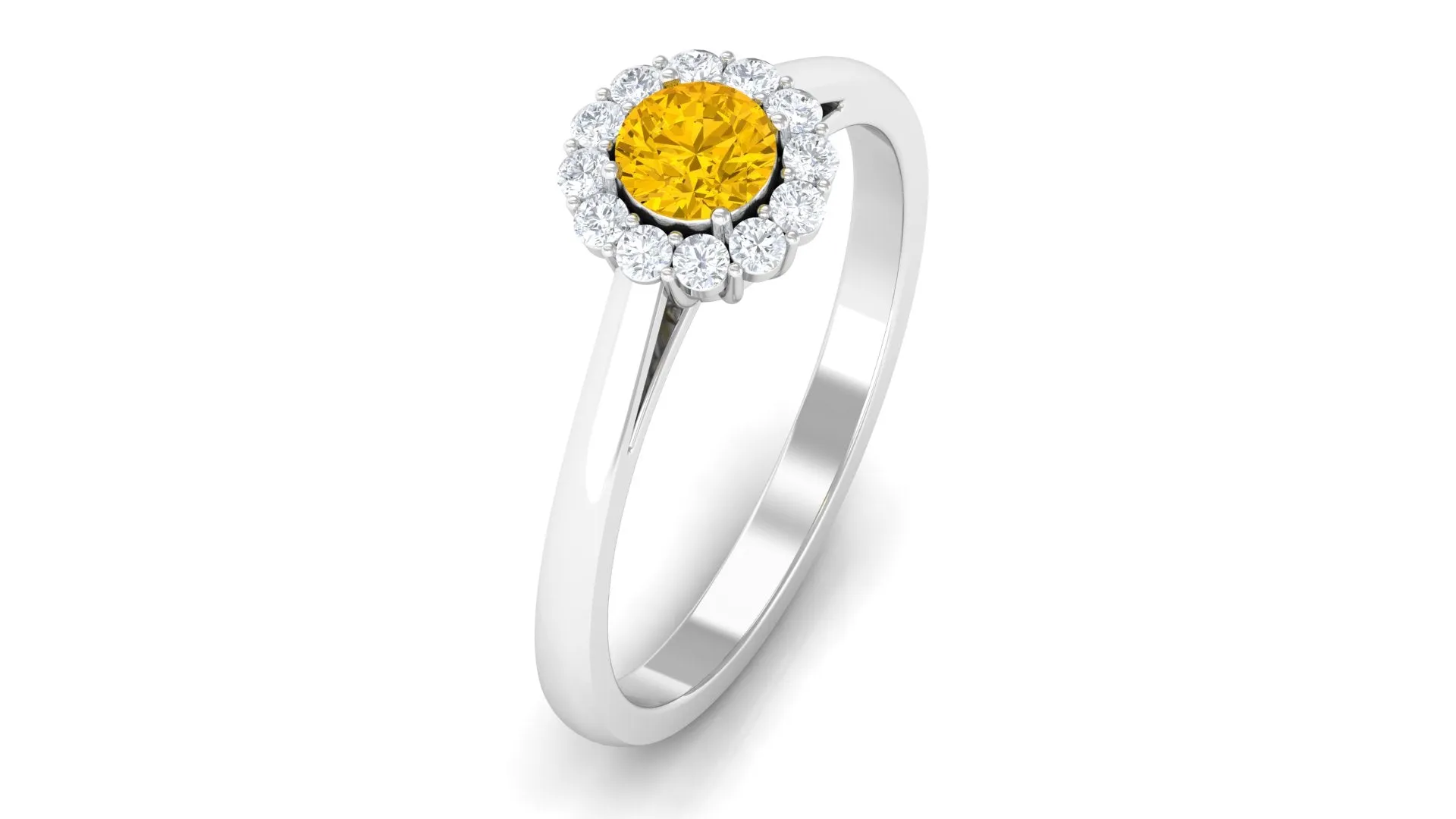 1 CT Natural Yellow Sapphire Engagement Ring with Diamond