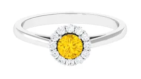 1 CT Natural Yellow Sapphire Engagement Ring with Diamond