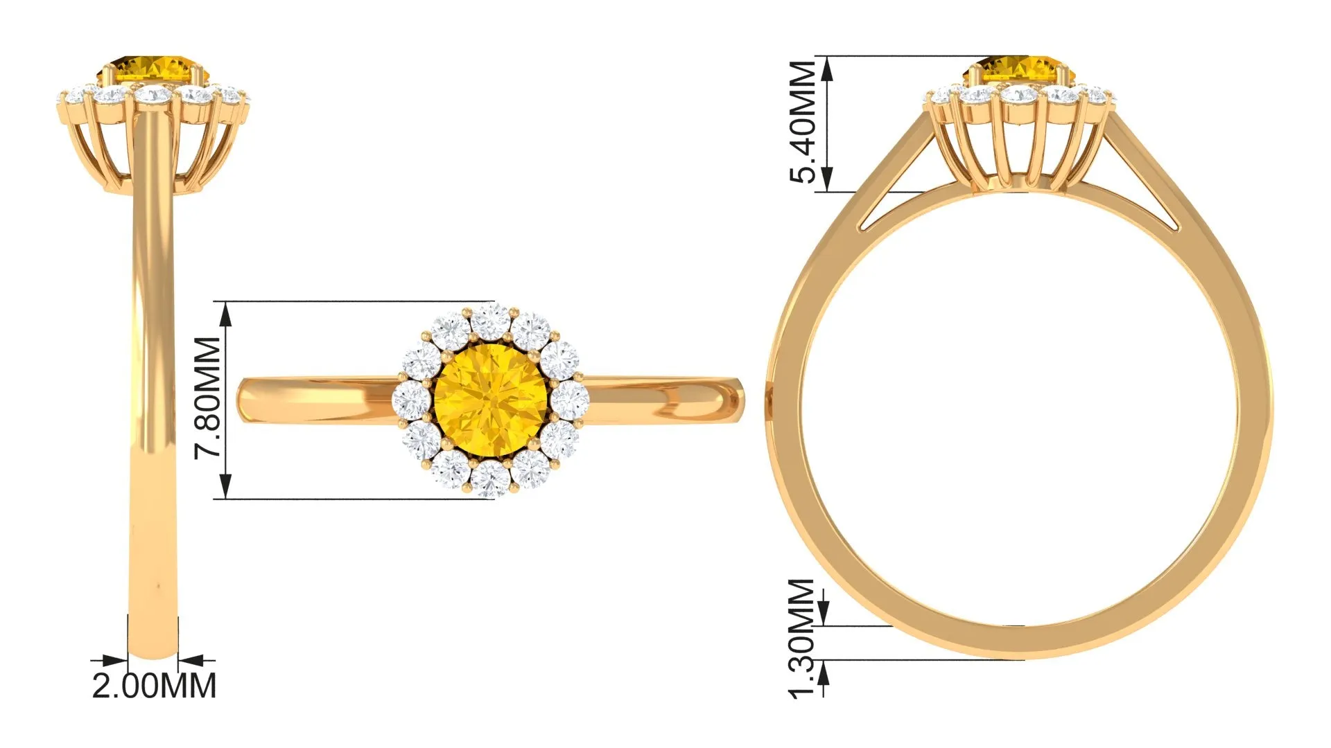 1 CT Natural Yellow Sapphire Engagement Ring with Diamond