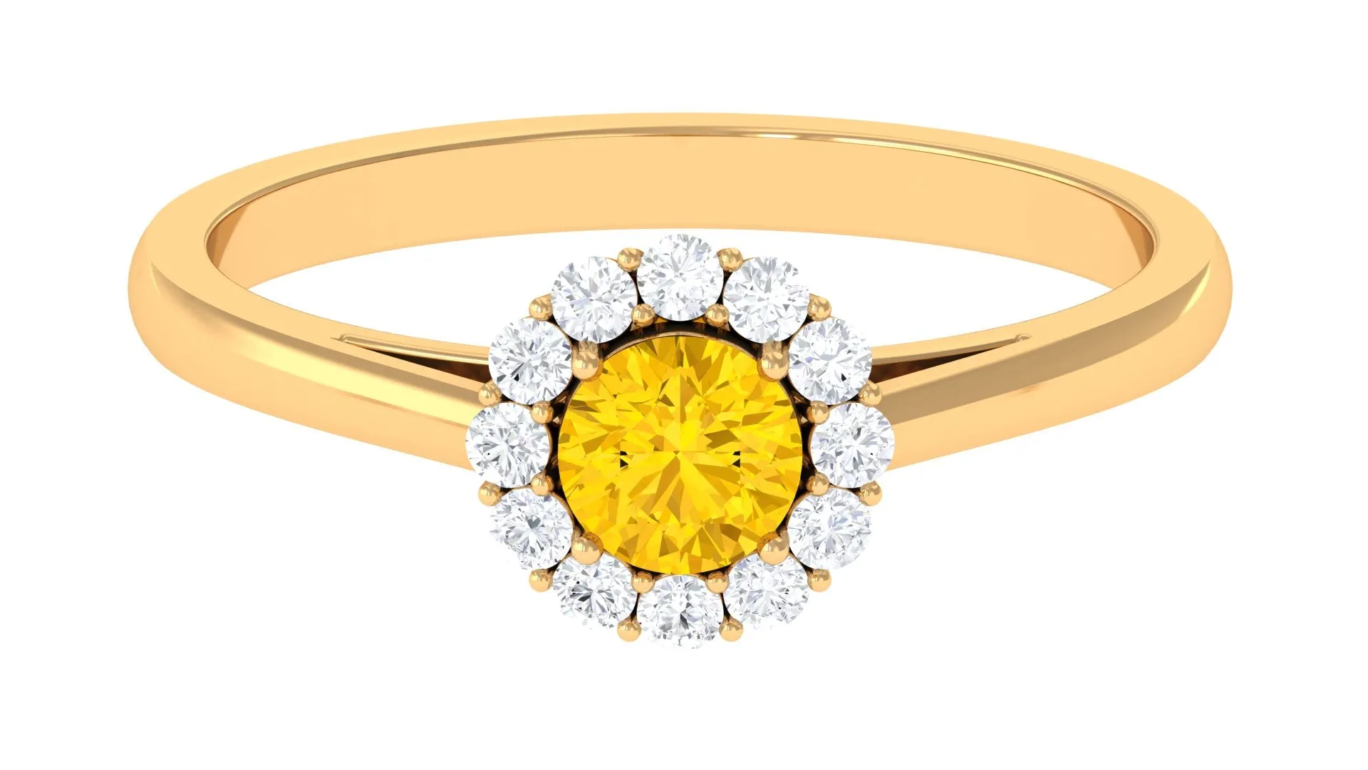 1 CT Natural Yellow Sapphire Engagement Ring with Diamond