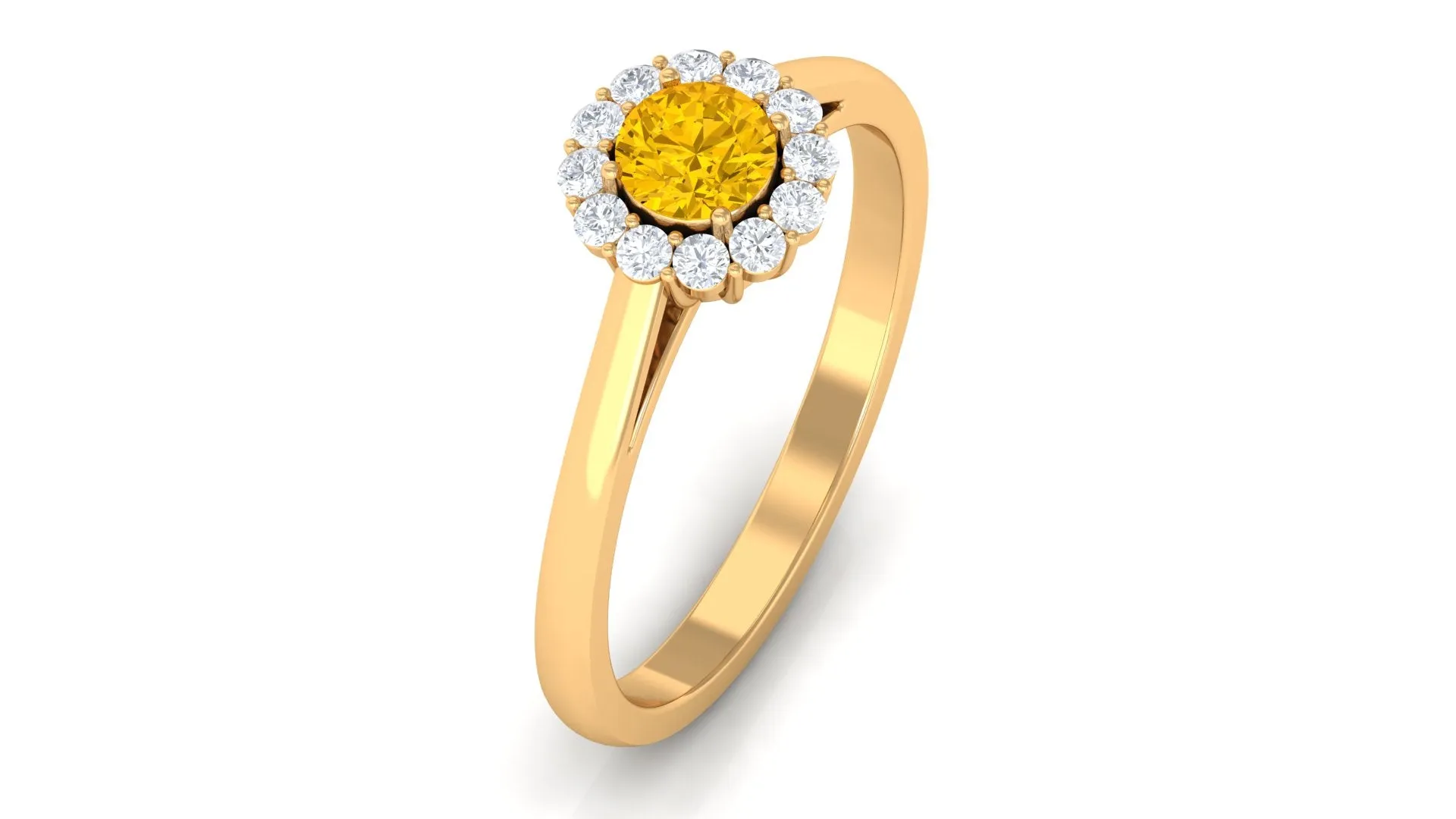 1 CT Natural Yellow Sapphire Engagement Ring with Diamond