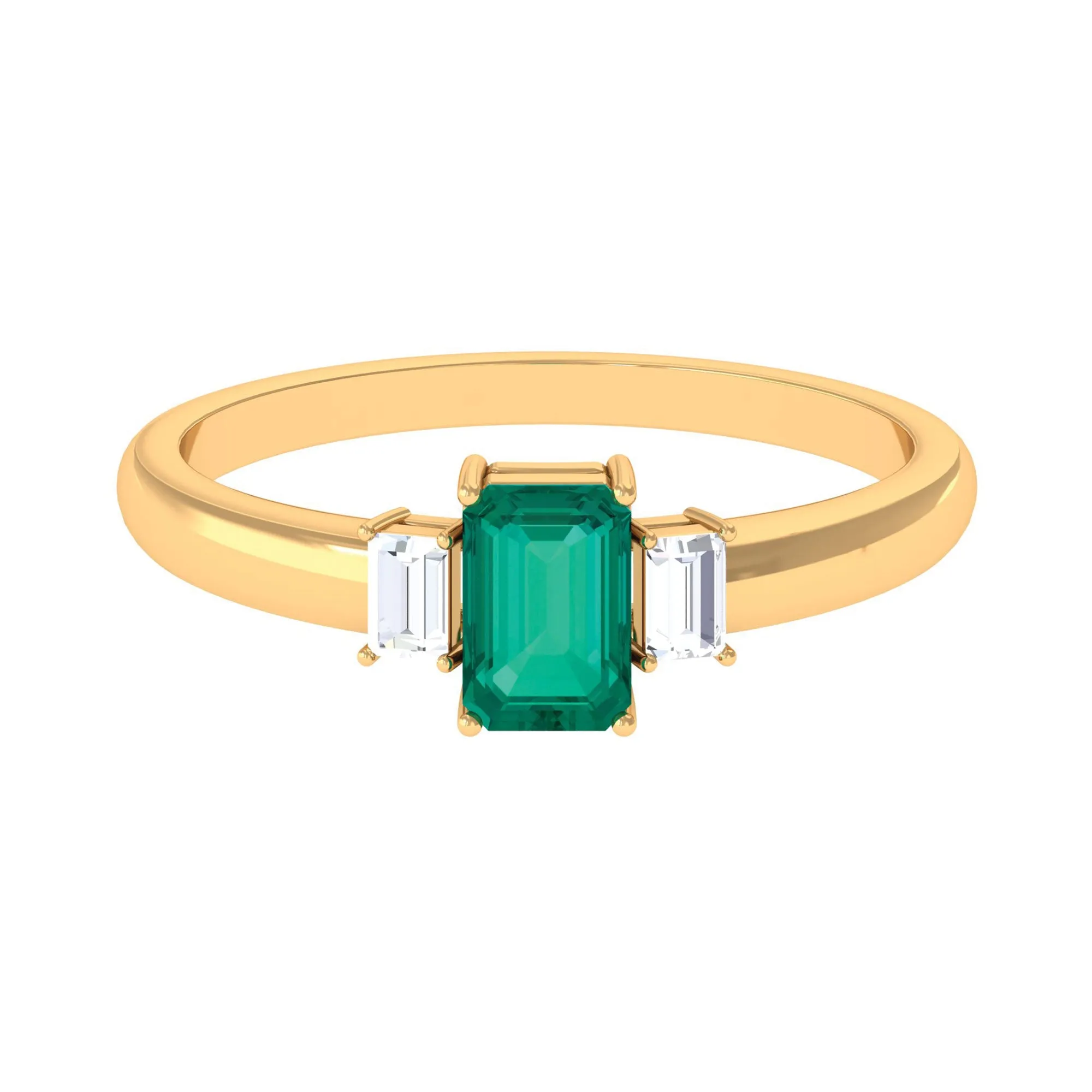 1 CT Octagon shape Emerald and Diamond Three Stone Promise Ring