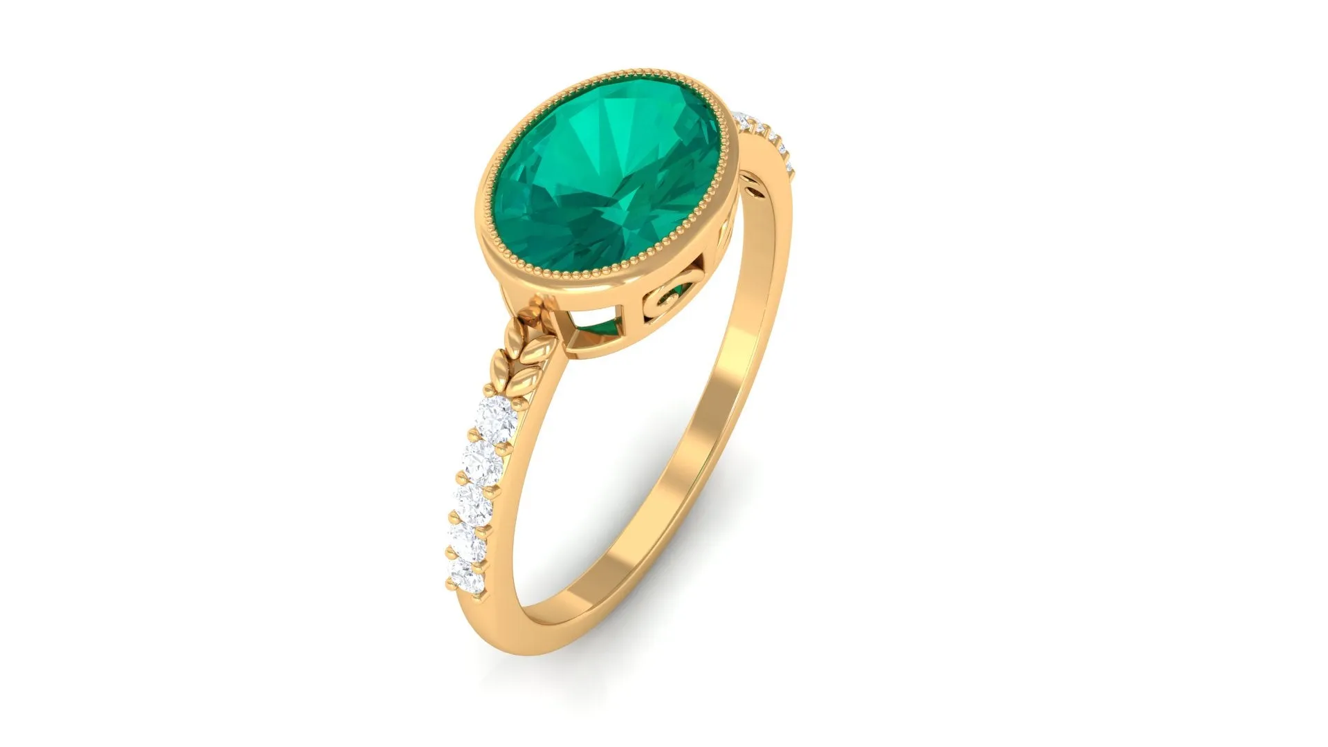 1 CT Oval Cut Emerald East West Engagement Ring with Diamond