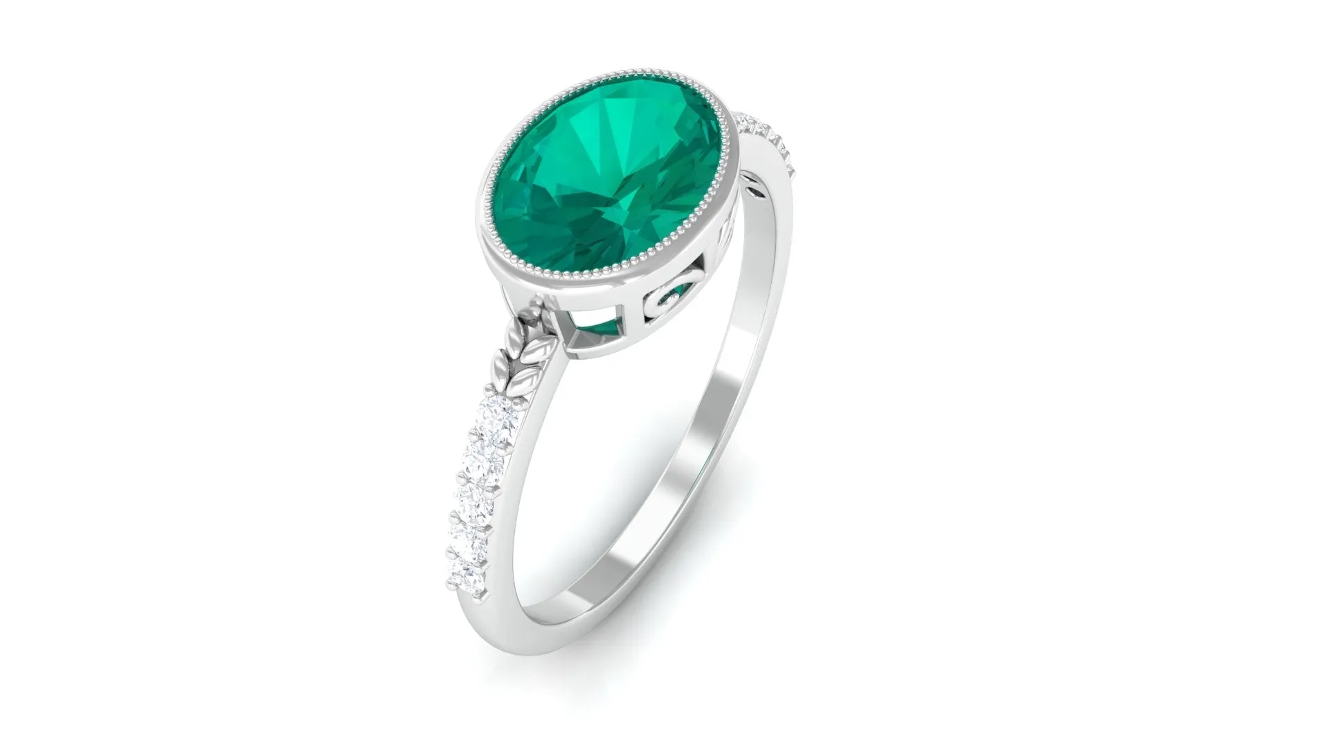 1 CT Oval Cut Emerald East West Engagement Ring with Diamond