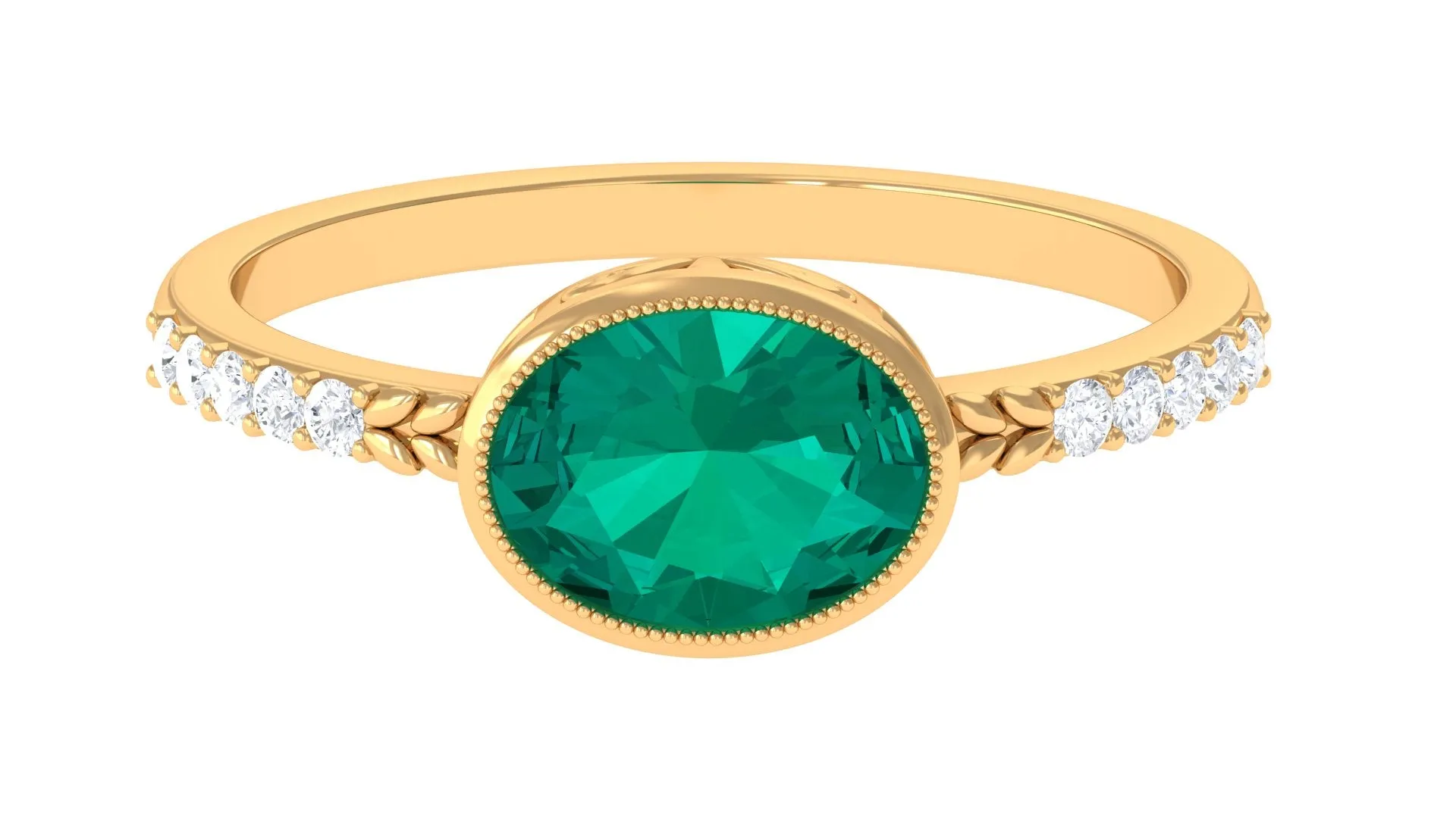 1 CT Oval Cut Emerald East West Engagement Ring with Diamond