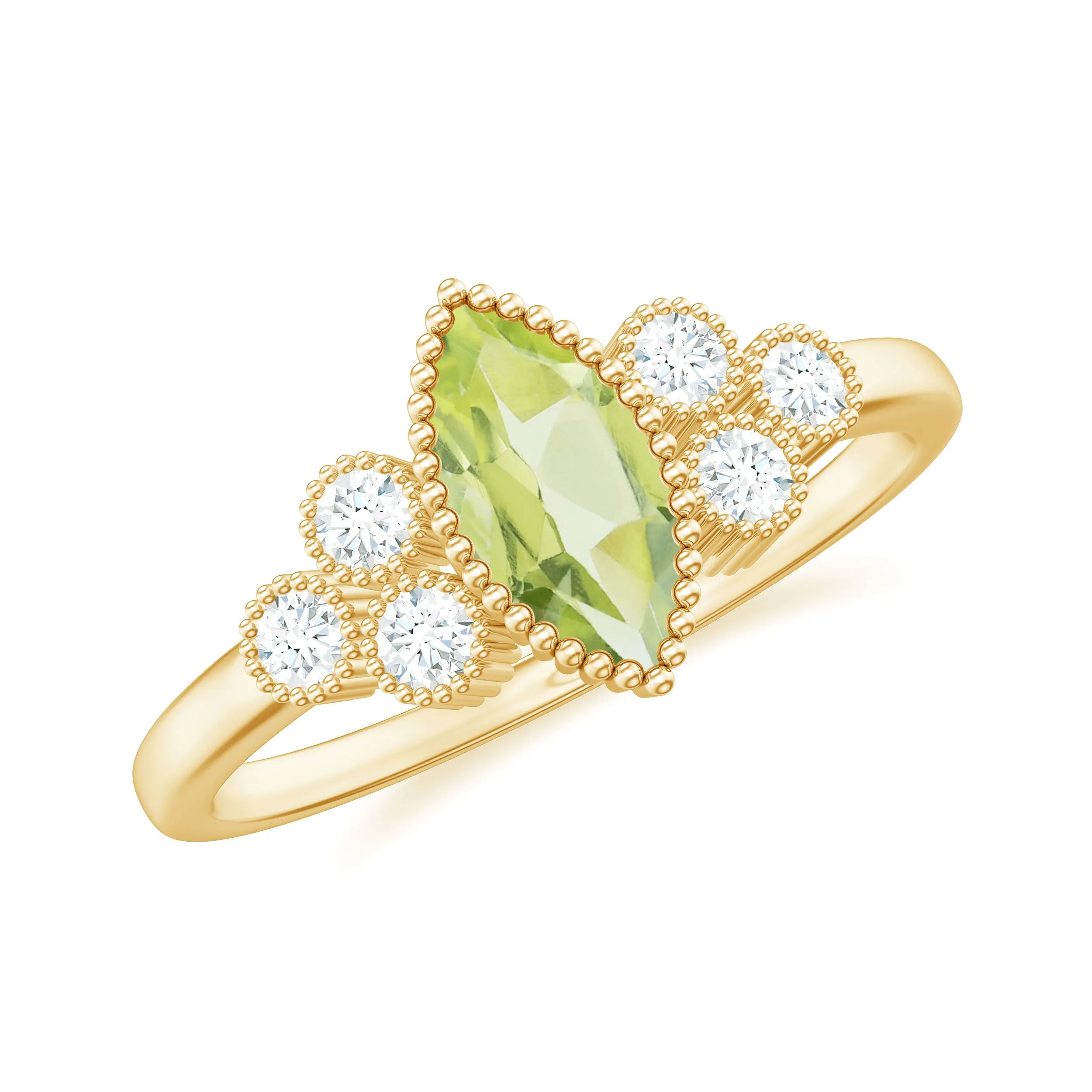 1 CT Real Peridot Solitaire Ring with Diamond Trio