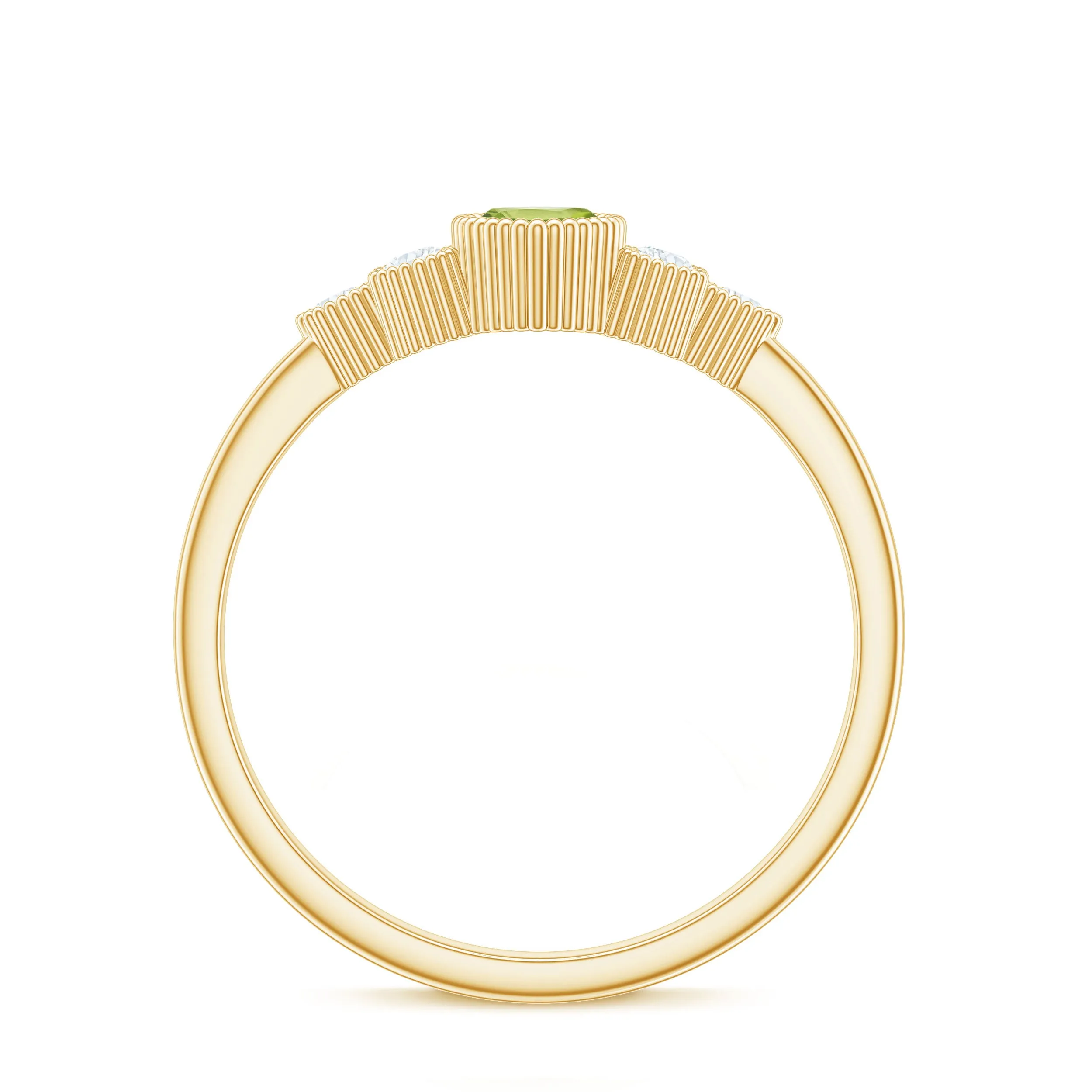 1 CT Real Peridot Solitaire Ring with Diamond Trio