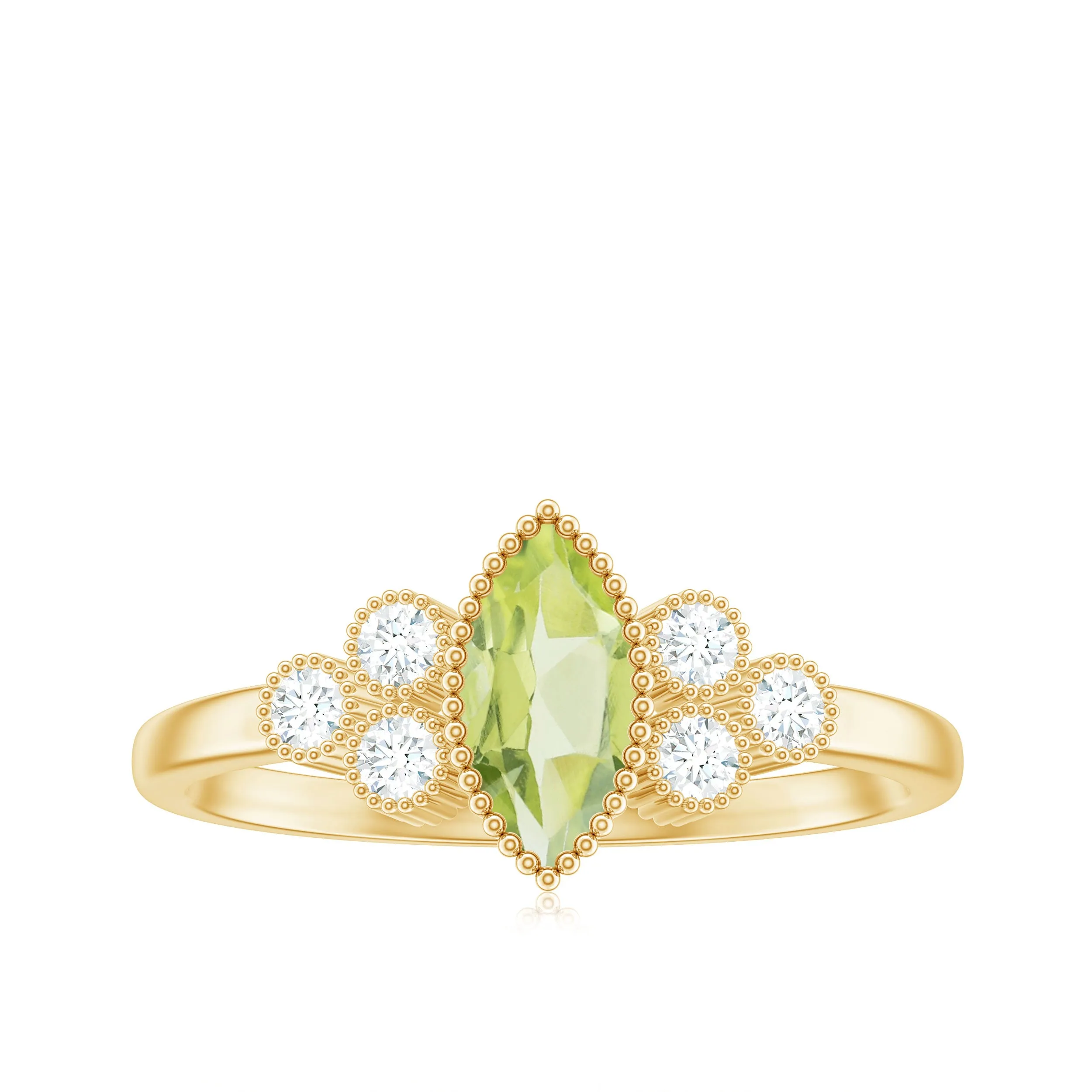 1 CT Real Peridot Solitaire Ring with Diamond Trio