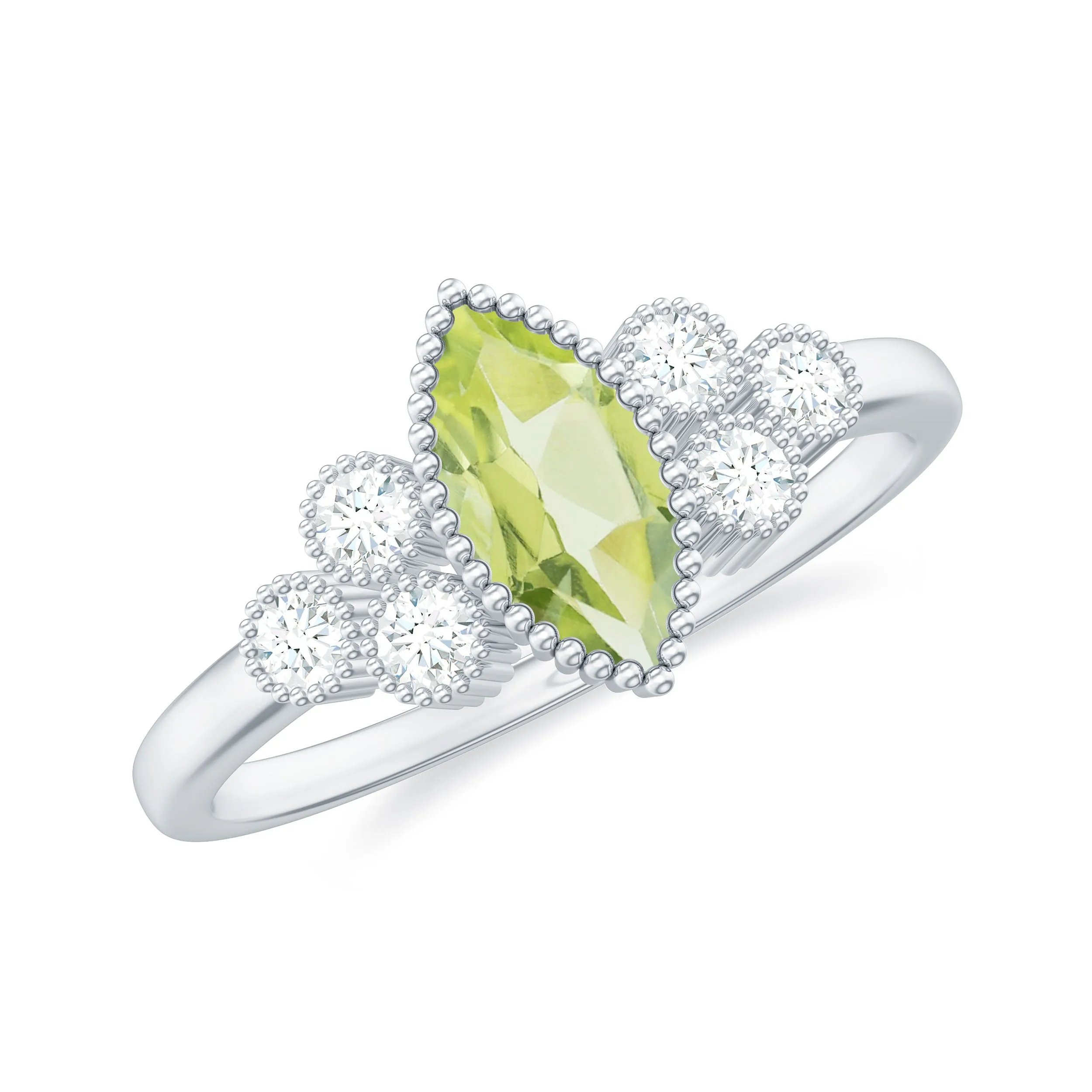 1 CT Real Peridot Solitaire Ring with Diamond Trio