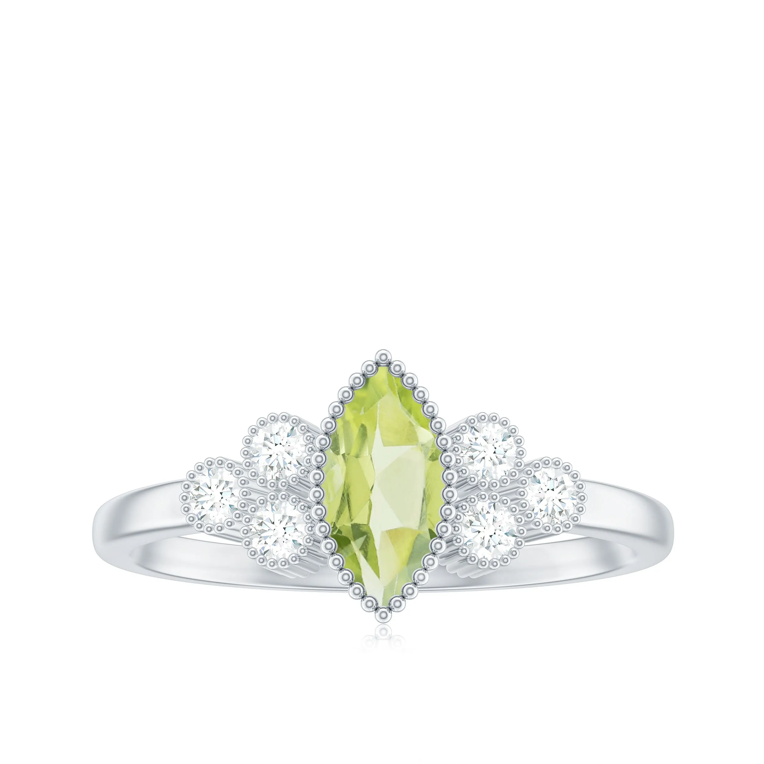 1 CT Real Peridot Solitaire Ring with Diamond Trio
