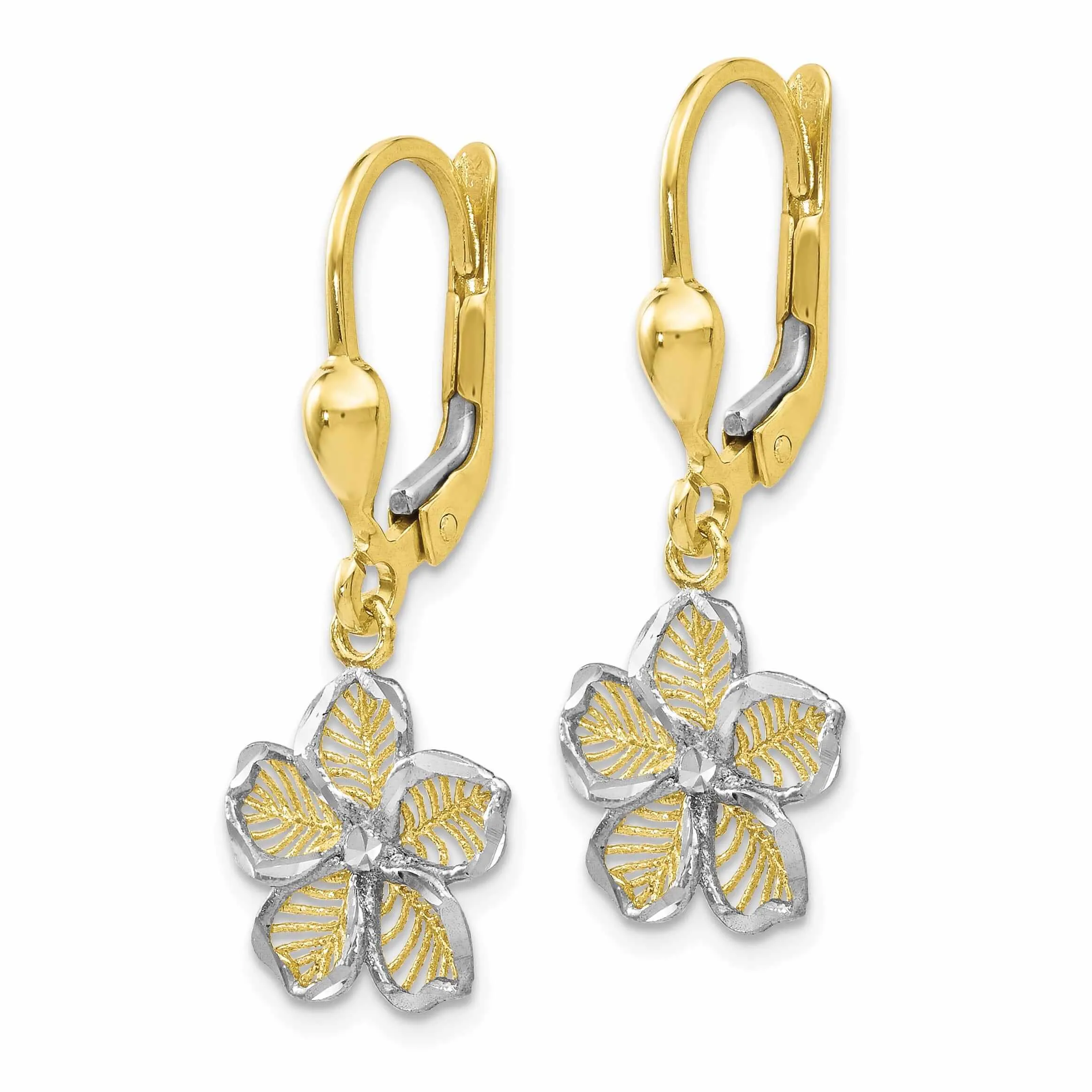 10k Yellow Gold Filigree Flower Leverback Dangle Earring