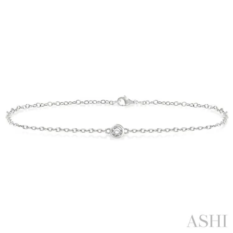 1/10 ctw Bezel Set Round Cut Diamond Petite Fashion Bracelet in 10K White Gold