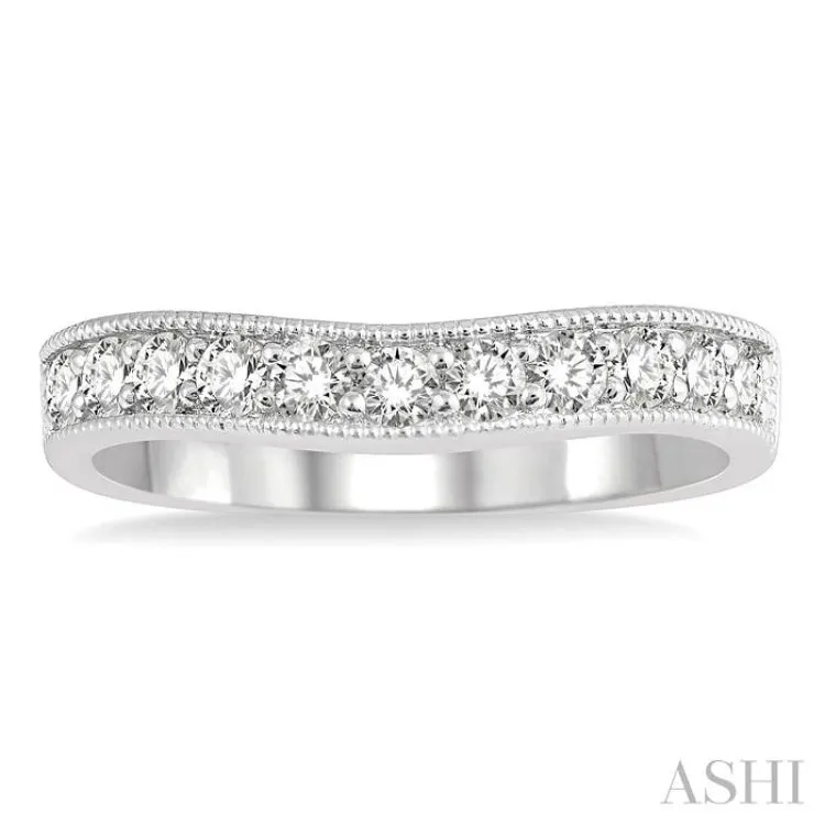 1/2 ctw Arched Round Cut Diamond Wedding Band in 14K White Gold