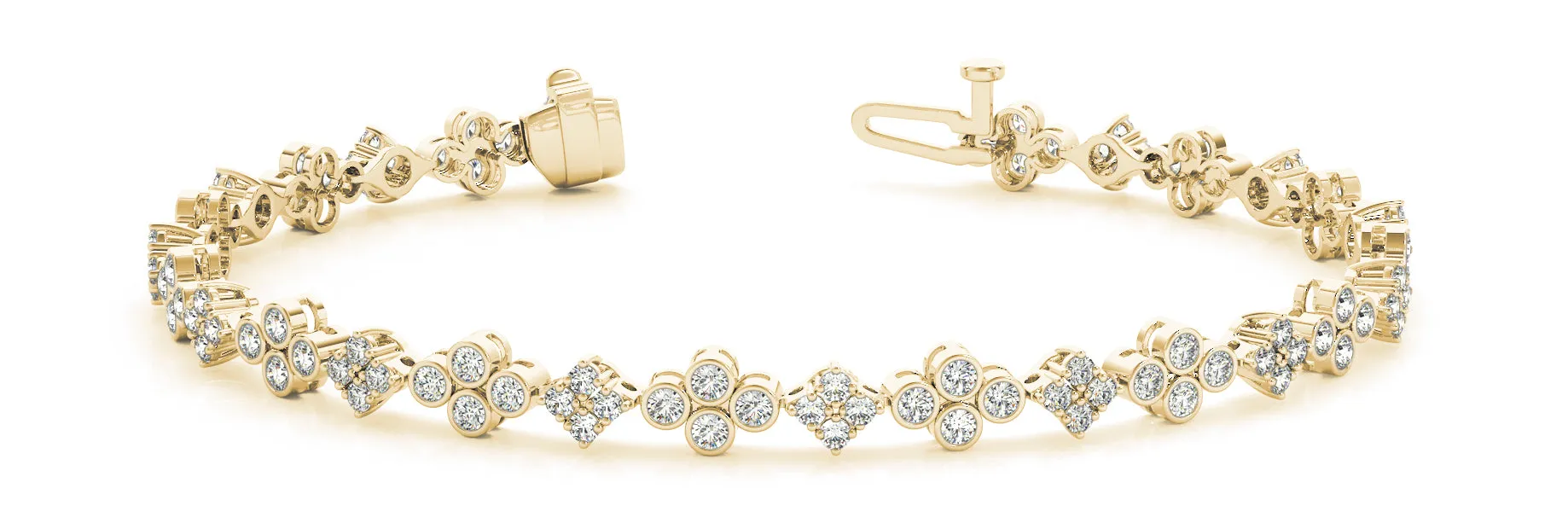 14K Bezel and Prong Set Cluster Diamond Bracelet
