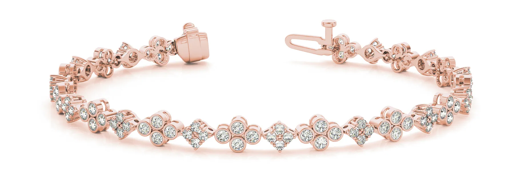 14K Bezel and Prong Set Cluster Diamond Bracelet