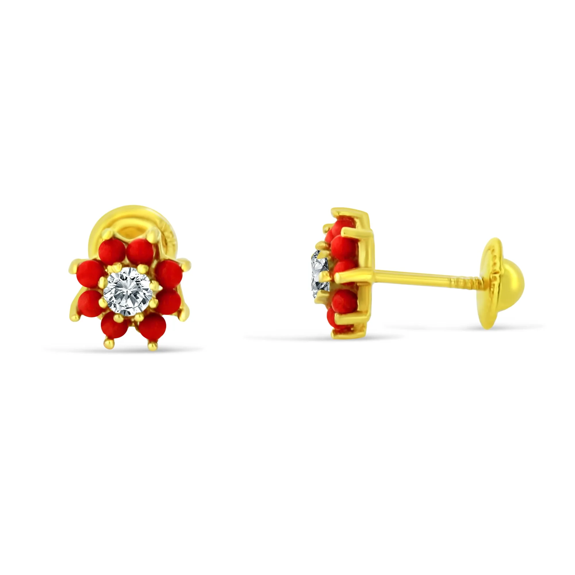 14K CORAL FLOWER SCREwBACK POST EARRINGS (PER388CR-SB-14K)