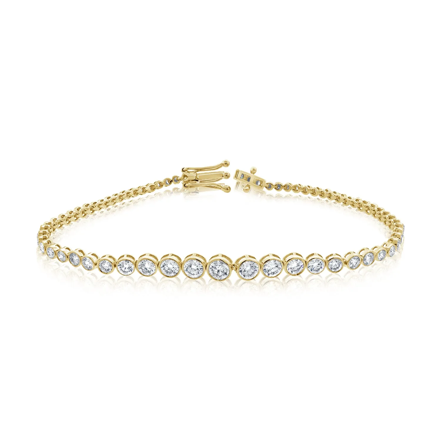 14k Gold Bezel-Set Diamond Tennis Bracelet - 3.26ct