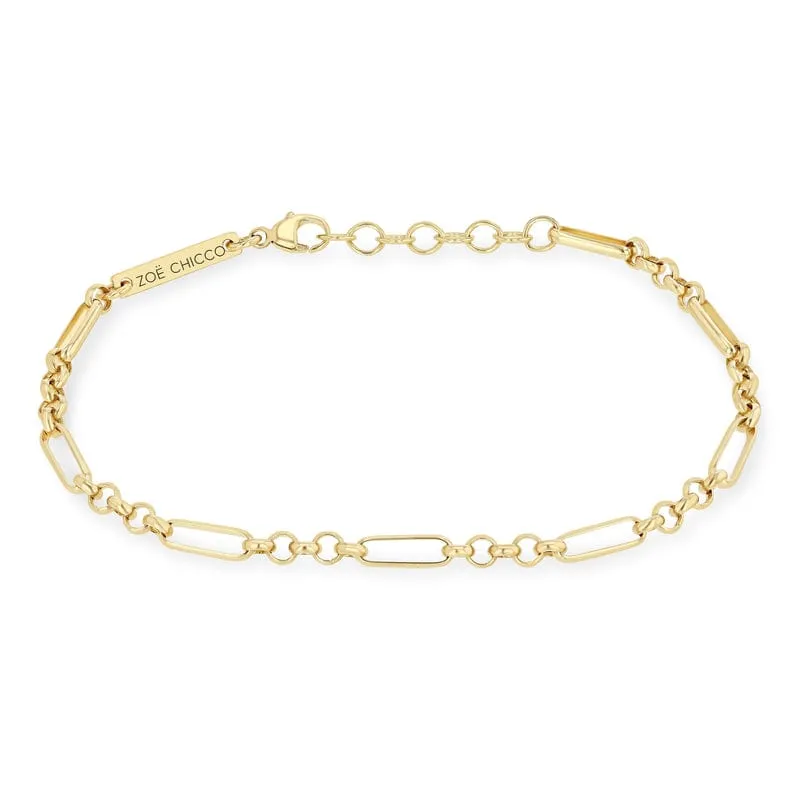 14k Gold Medium Mixed Paperclip Rolo Bracelet