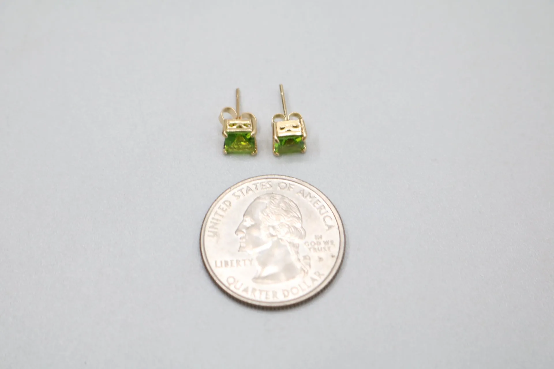 14K Green Stone Stud Earrings