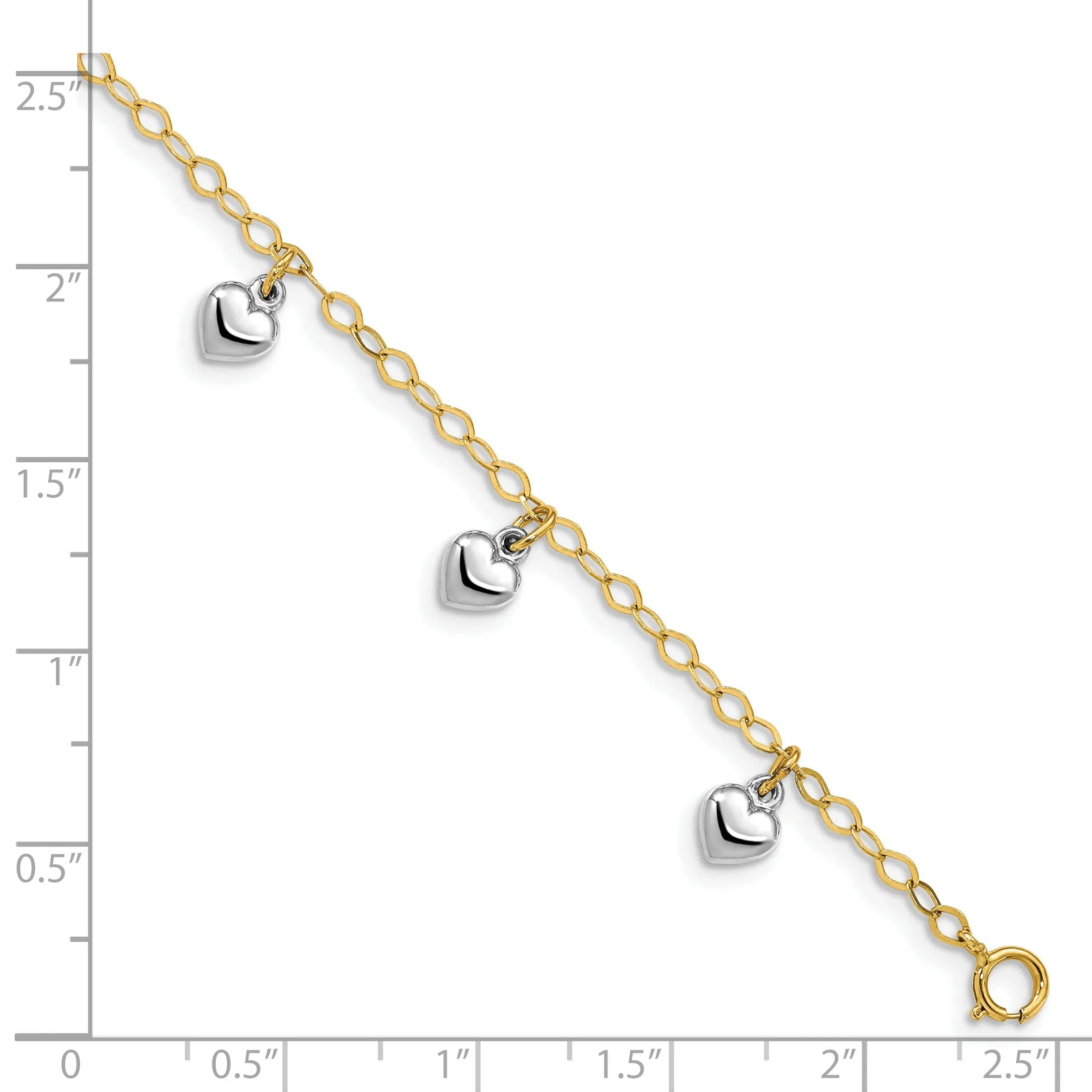 14k Two-tone Dangle Heart Baby Bracelet