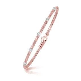 14k Two Tone Gold Diamond Accent Basket Weave Bracelet Lobster Clasp