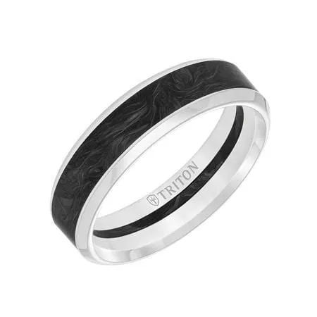 14K White Gold Band with Carbon Fiber Center