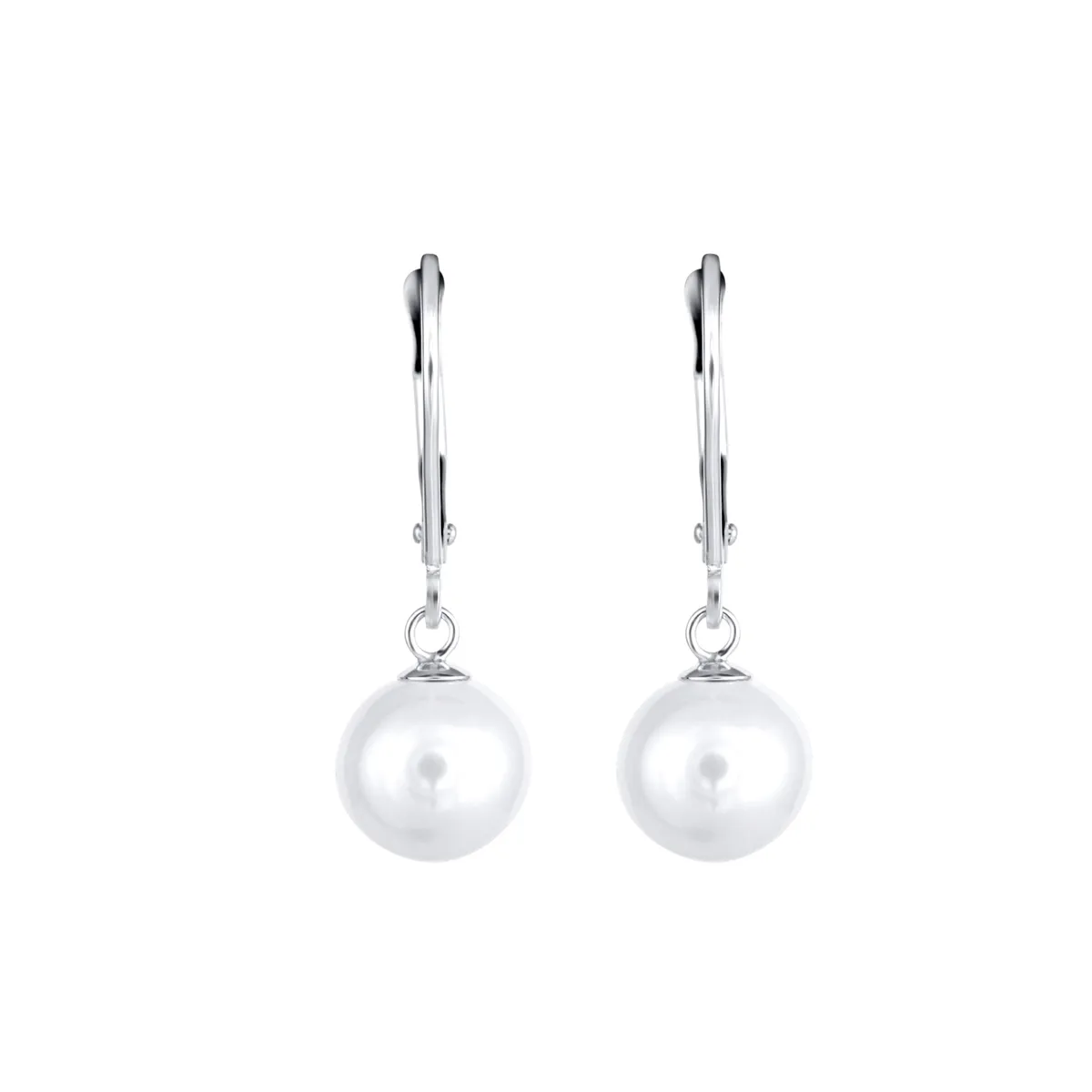 14K White Gold Single Cultured Freshwater Pearl Dangle Leverback Earrings