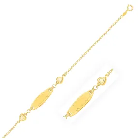 14k Yellow Gold Heart Station Fancy Children's ID Bracelet