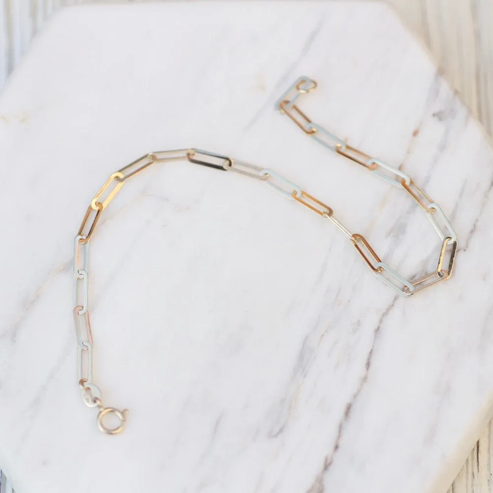 14K Yellow Gold Mini Paperclip Chain Bracelet
