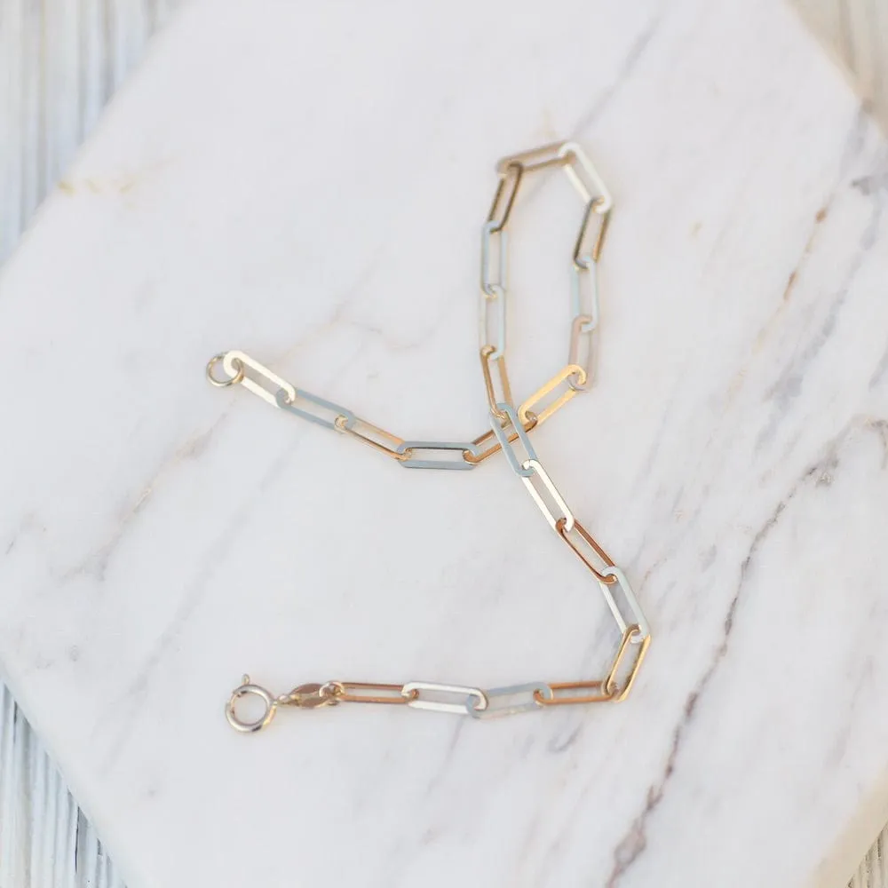 14K Yellow Gold Mini Paperclip Chain Bracelet