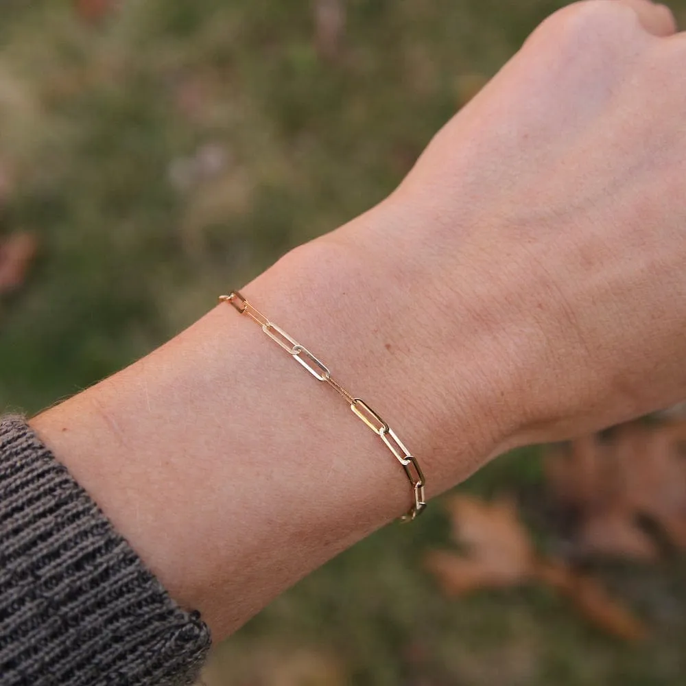 14K Yellow Gold Mini Paperclip Chain Bracelet