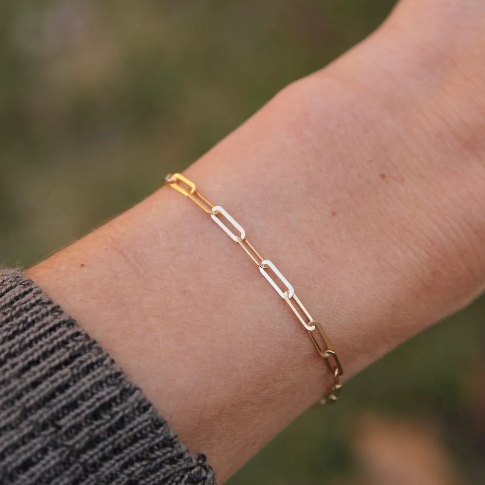 14K Yellow Gold Mini Paperclip Chain Bracelet