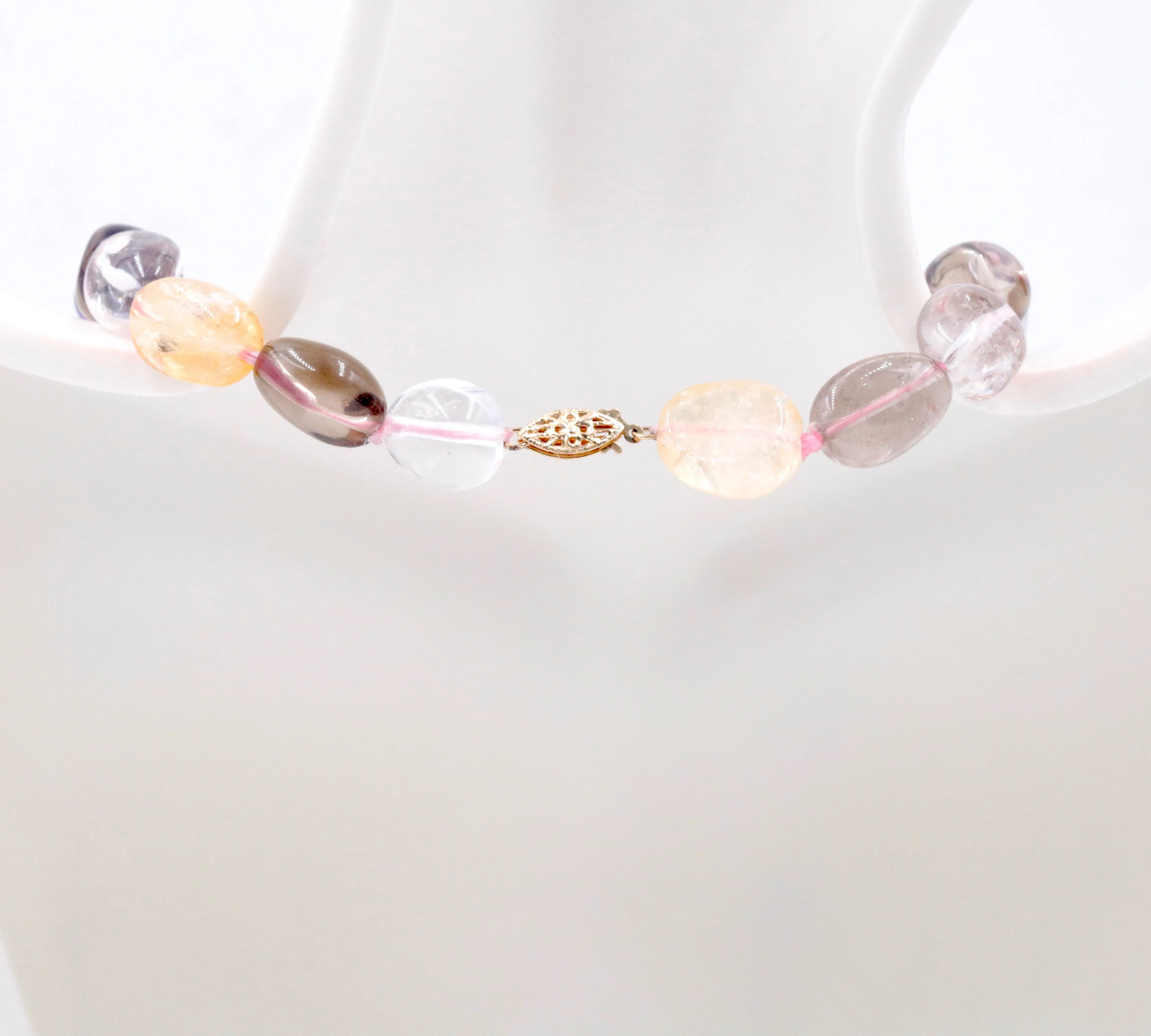 14K Yellow Gold Multi Colored Quartz Smooth Nugget shape Multi Colored Necklace Quartz Necklace 17-18 Inches SKU: 108933