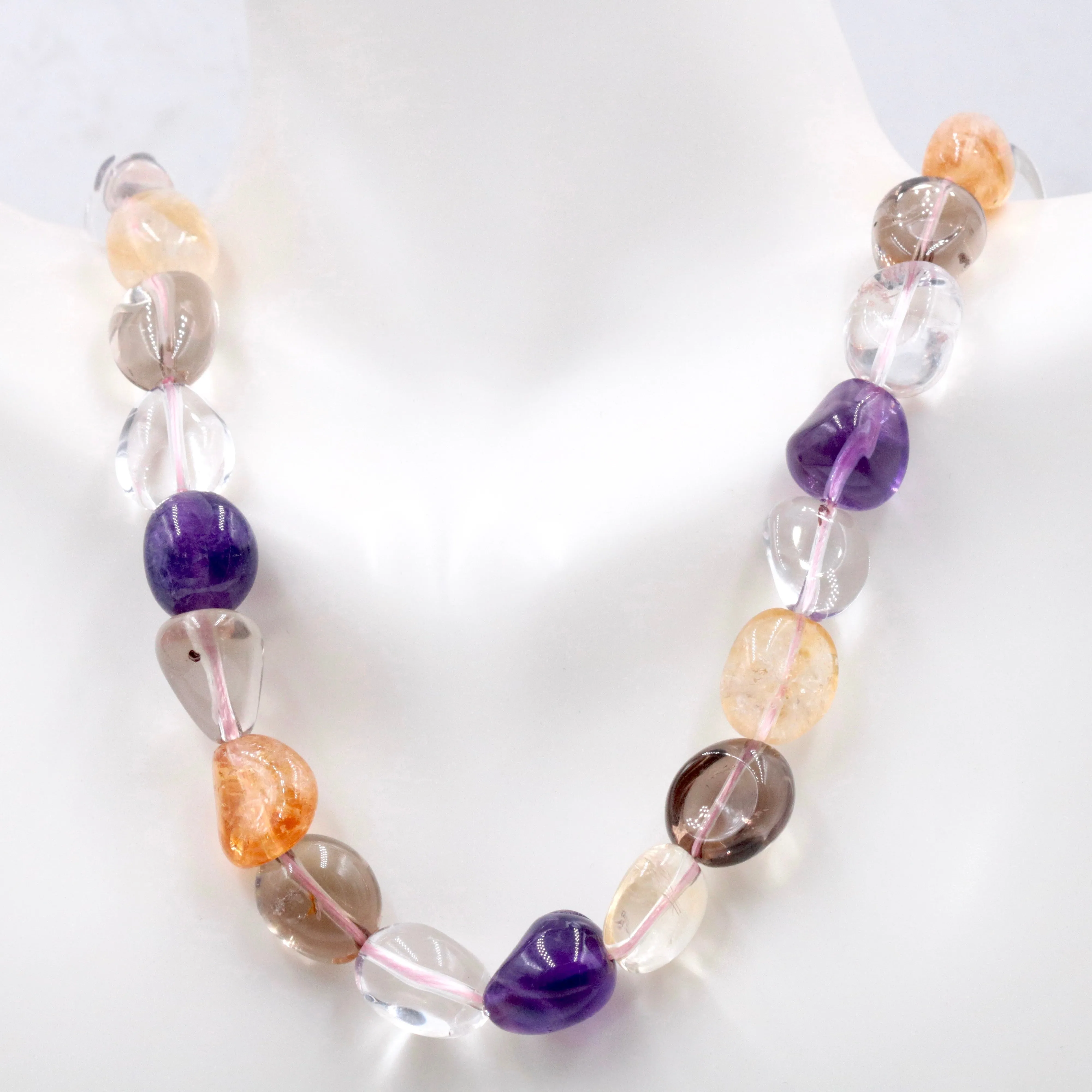 14K Yellow Gold Multi Colored Quartz Smooth Nugget shape Multi Colored Necklace Quartz Necklace 17-18 Inches SKU: 108933